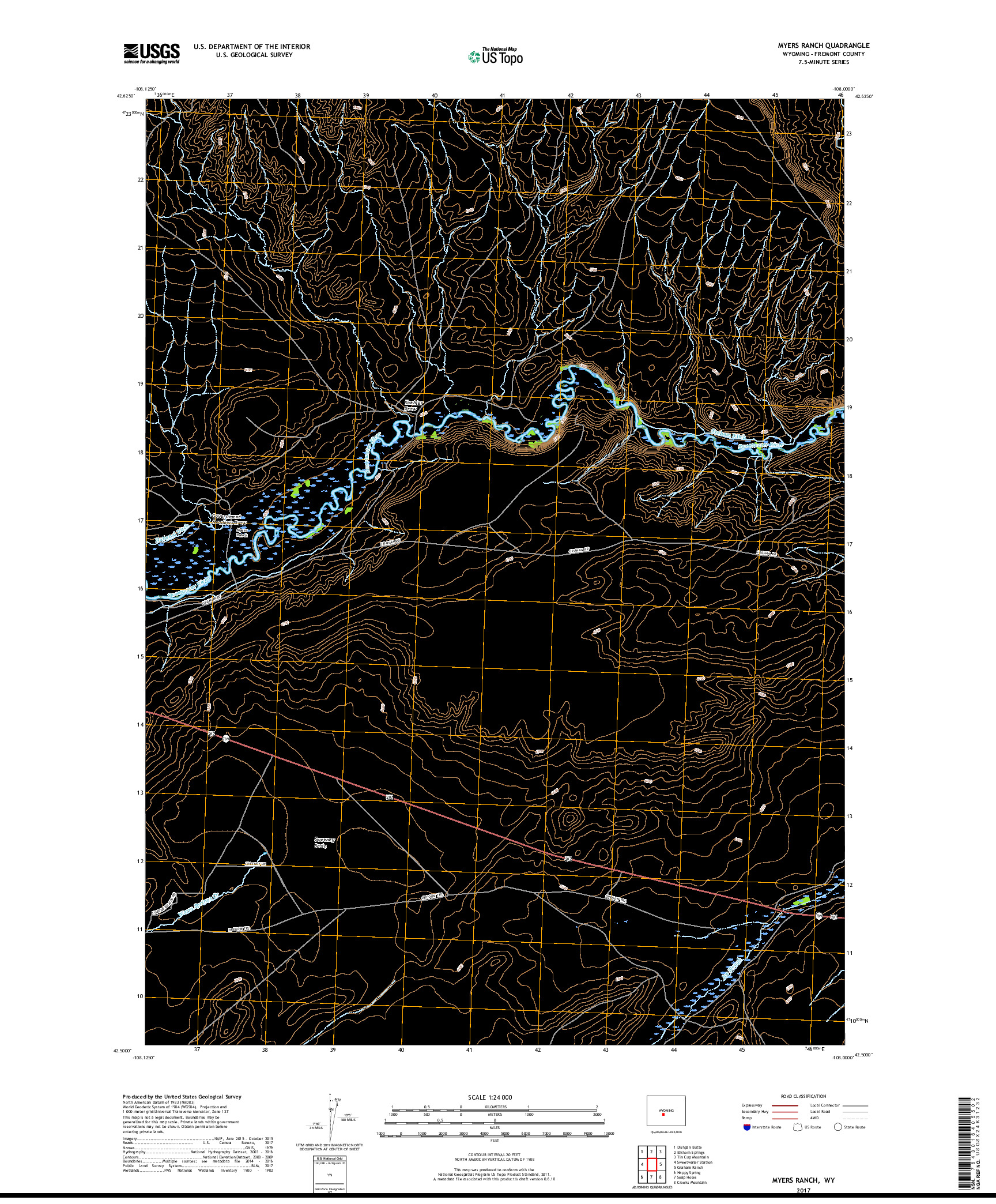 USGS US TOPO 7.5-MINUTE MAP FOR MYERS RANCH, WY 2017