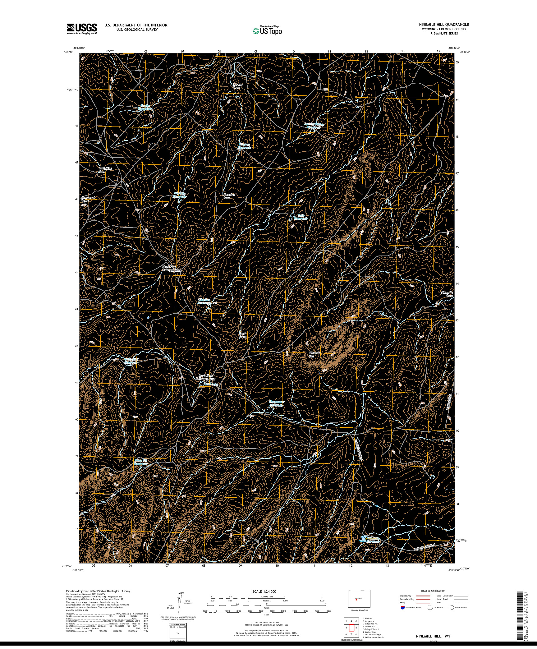USGS US TOPO 7.5-MINUTE MAP FOR NINEMILE HILL, WY 2017
