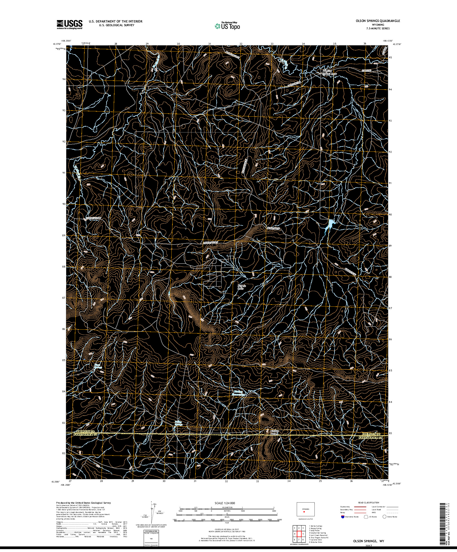 USGS US TOPO 7.5-MINUTE MAP FOR OLSON SPRINGS, WY 2017