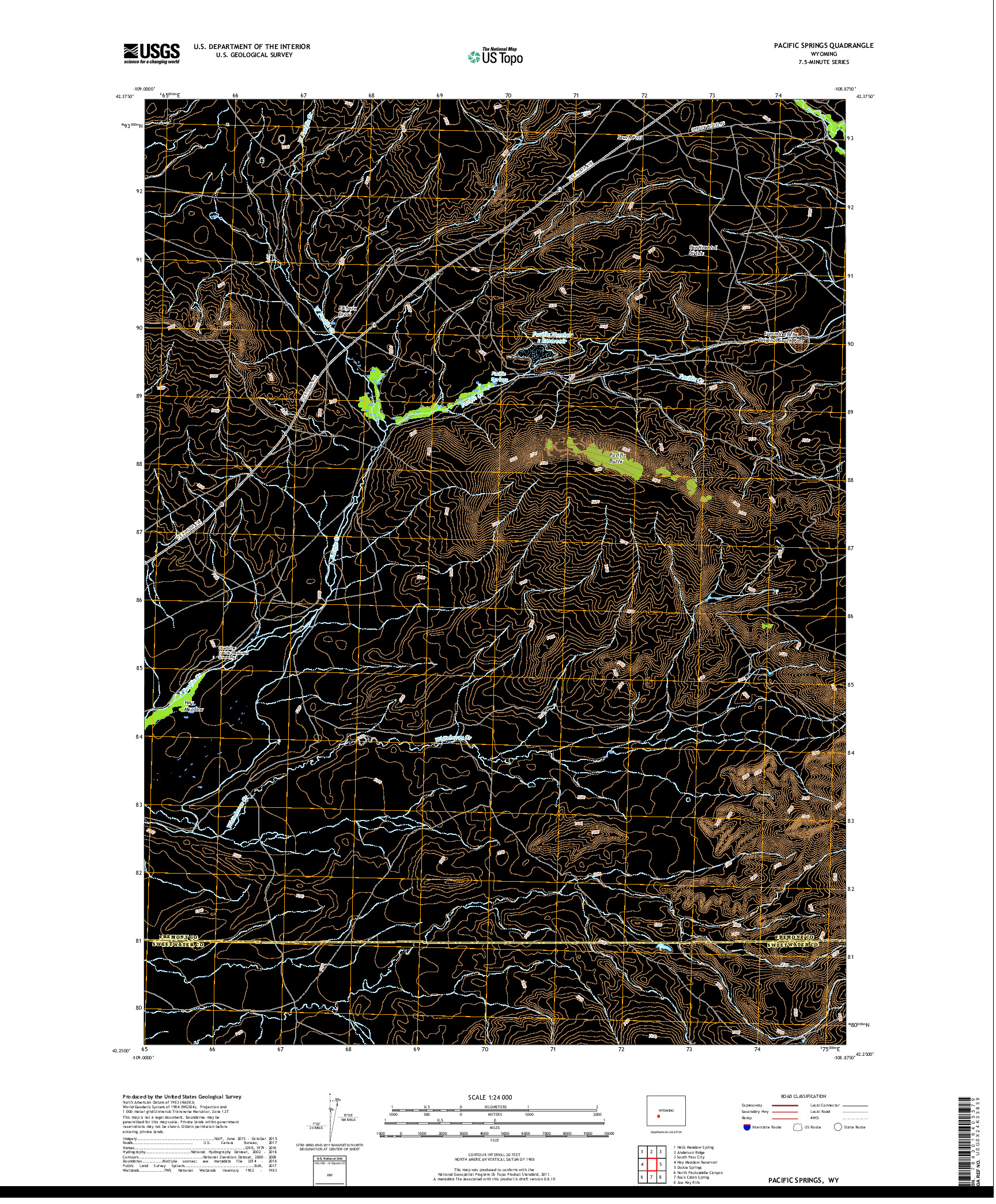 USGS US TOPO 7.5-MINUTE MAP FOR PACIFIC SPRINGS, WY 2017