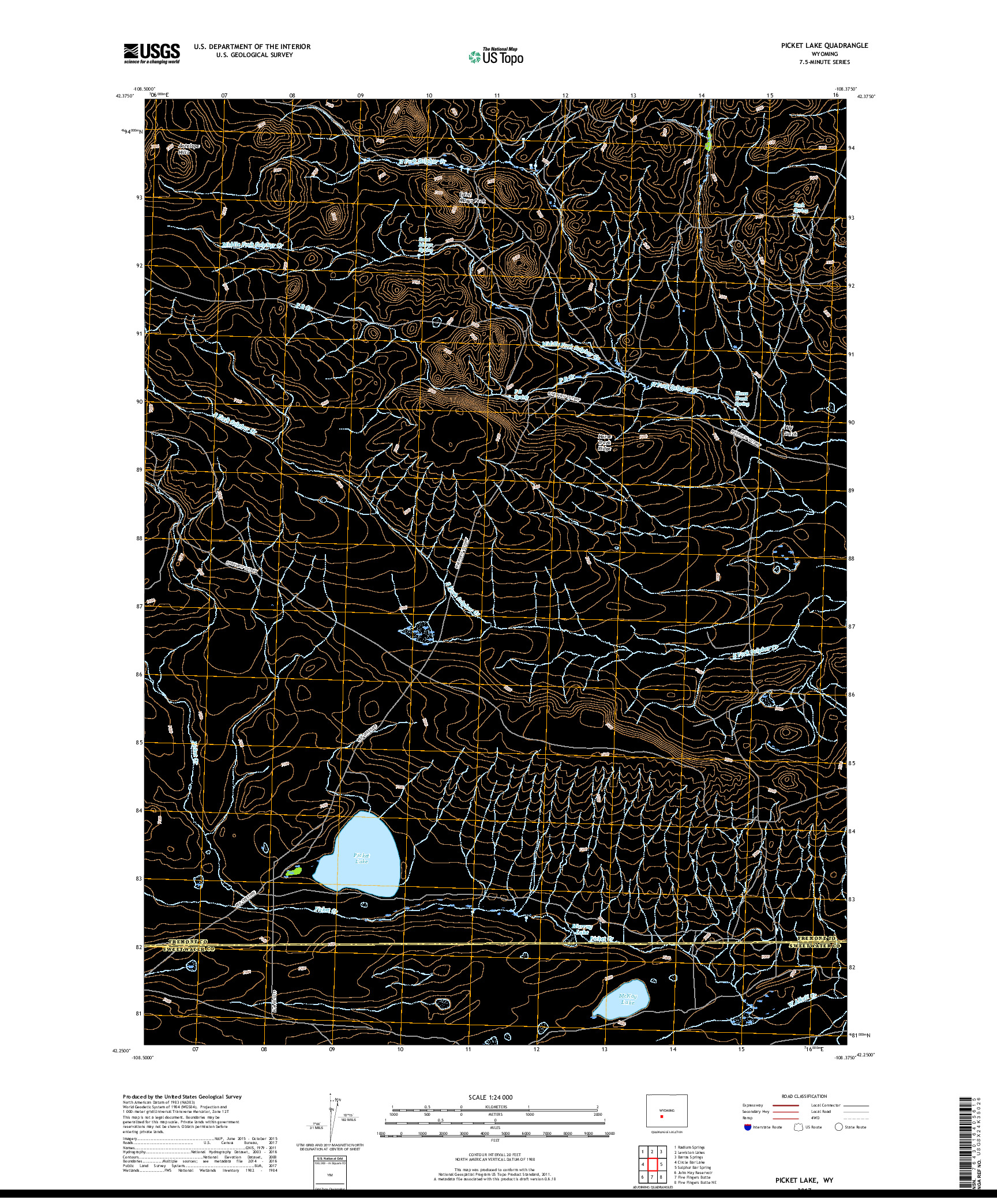 USGS US TOPO 7.5-MINUTE MAP FOR PICKET LAKE, WY 2017