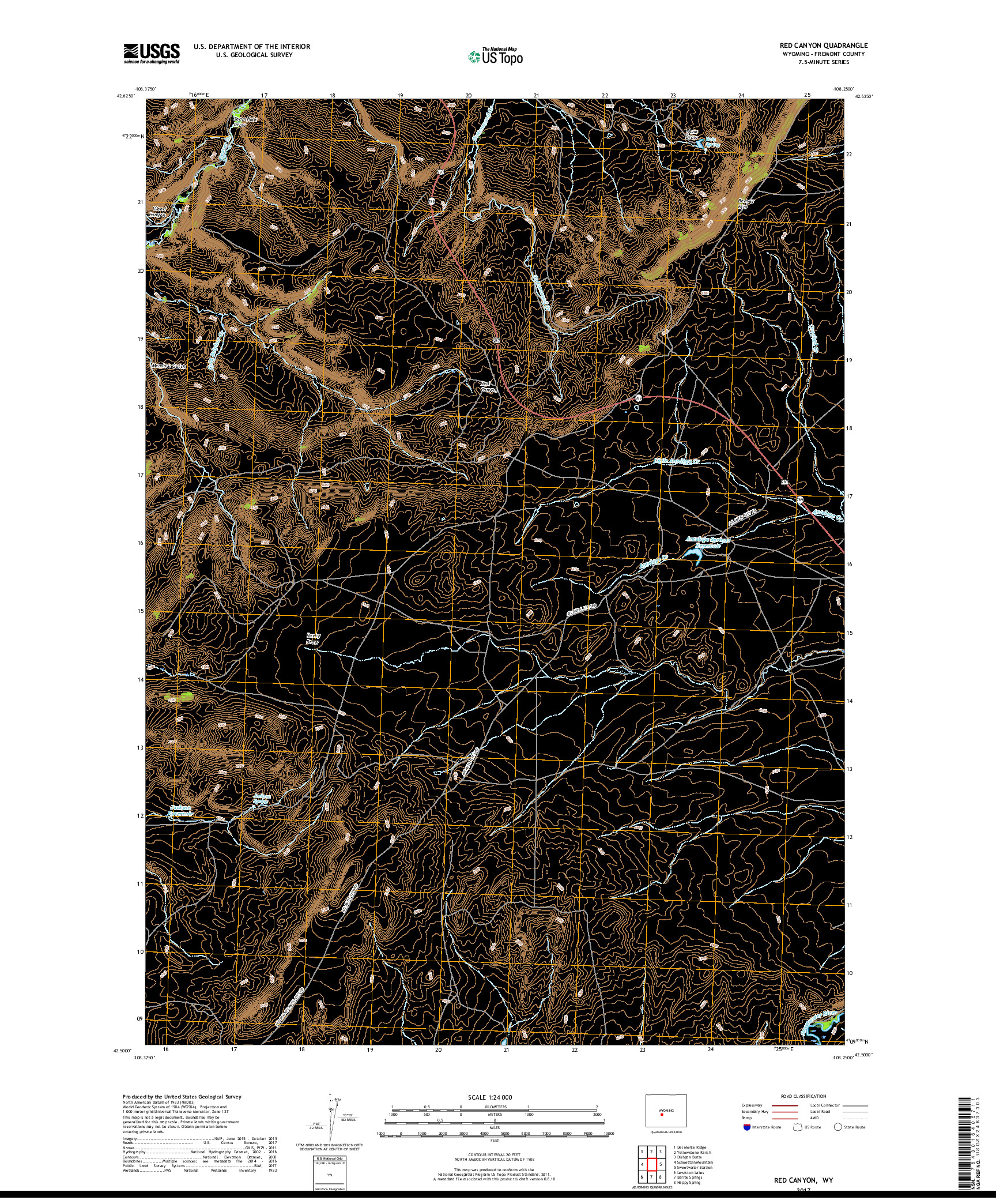 USGS US TOPO 7.5-MINUTE MAP FOR RED CANYON, WY 2017