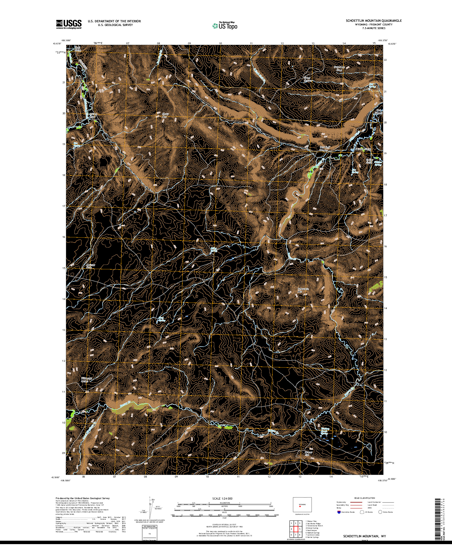 USGS US TOPO 7.5-MINUTE MAP FOR SCHOETTLIN MOUNTAIN, WY 2017