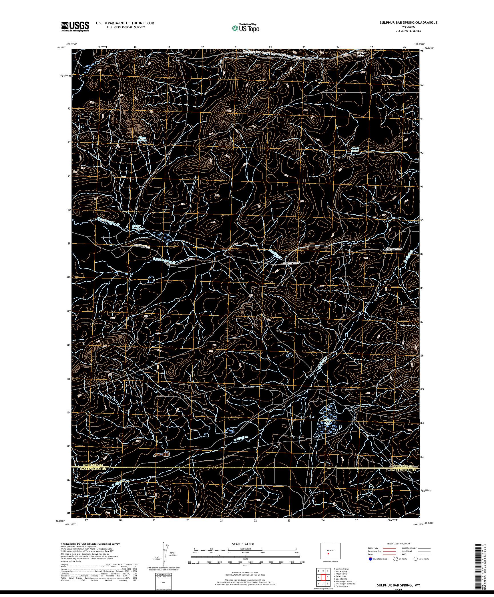 USGS US TOPO 7.5-MINUTE MAP FOR SULPHUR BAR SPRING, WY 2017