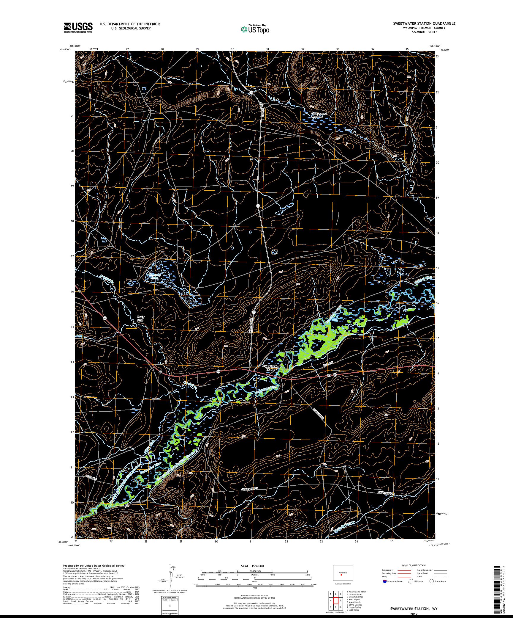 USGS US TOPO 7.5-MINUTE MAP FOR SWEETWATER STATION, WY 2017