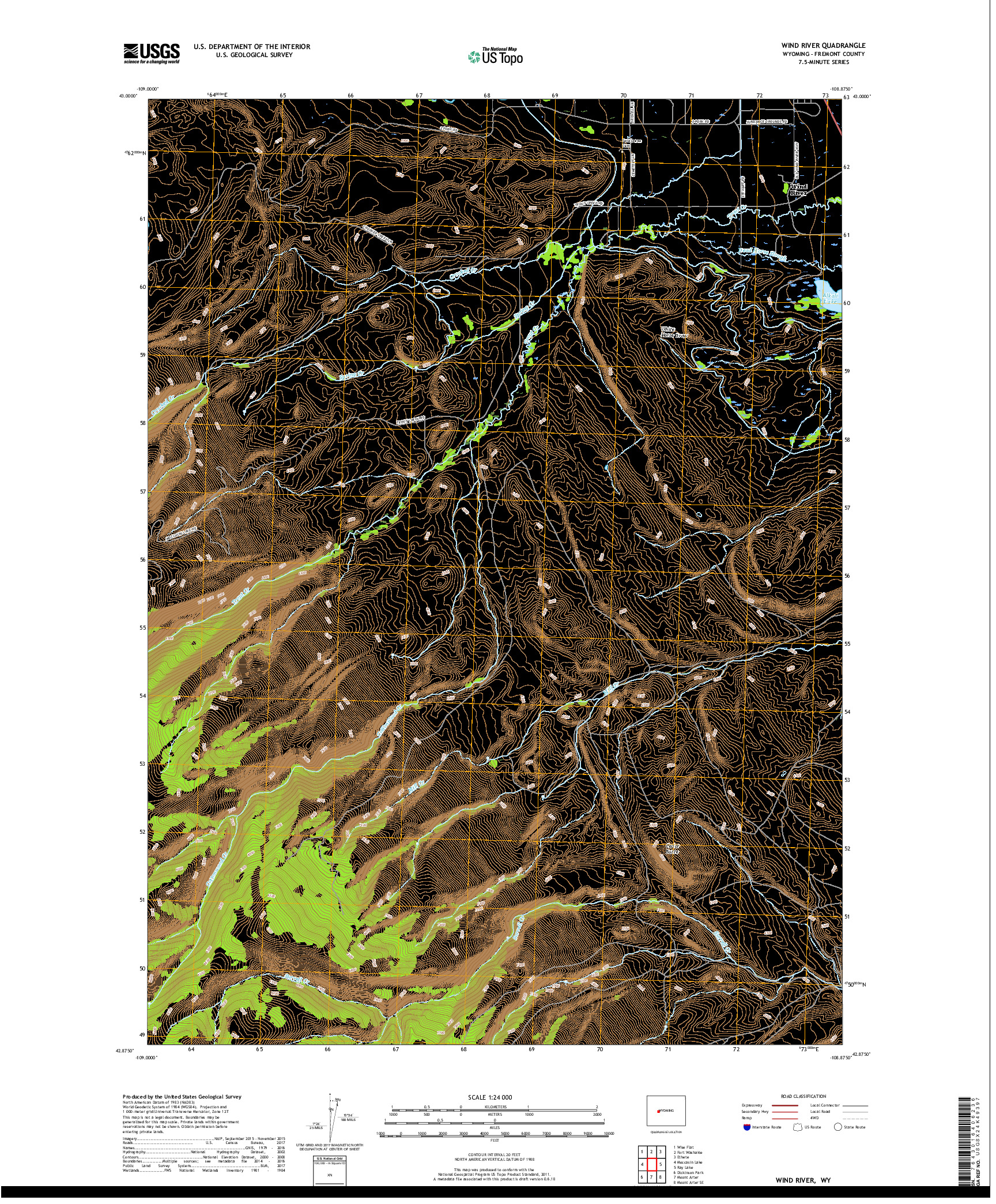 USGS US TOPO 7.5-MINUTE MAP FOR WIND RIVER, WY 2017