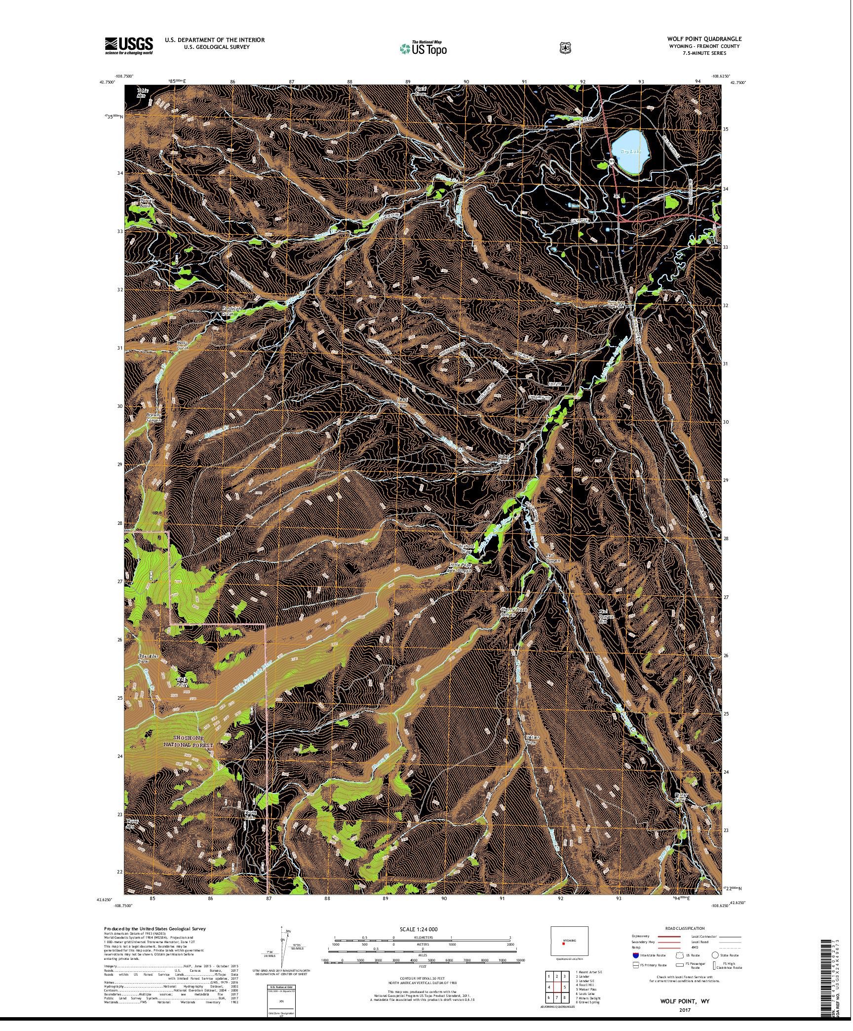 USGS US TOPO 7.5-MINUTE MAP FOR WOLF POINT, WY 2017