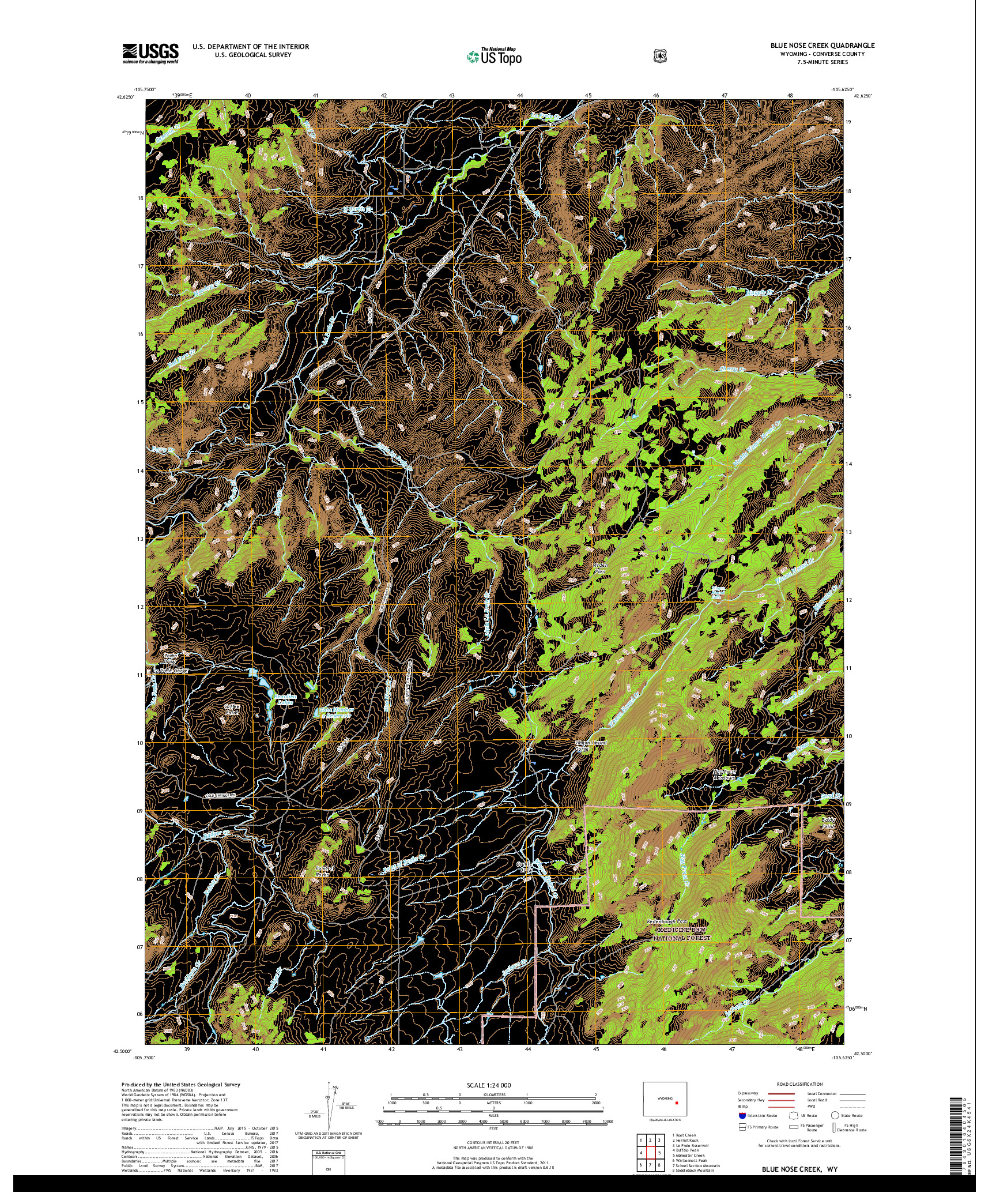 USGS US TOPO 7.5-MINUTE MAP FOR BLUE NOSE CREEK, WY 2017