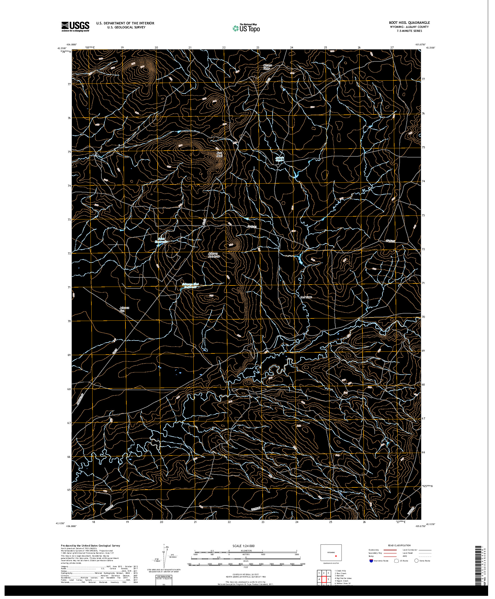 USGS US TOPO 7.5-MINUTE MAP FOR BOOT HEEL, WY 2017