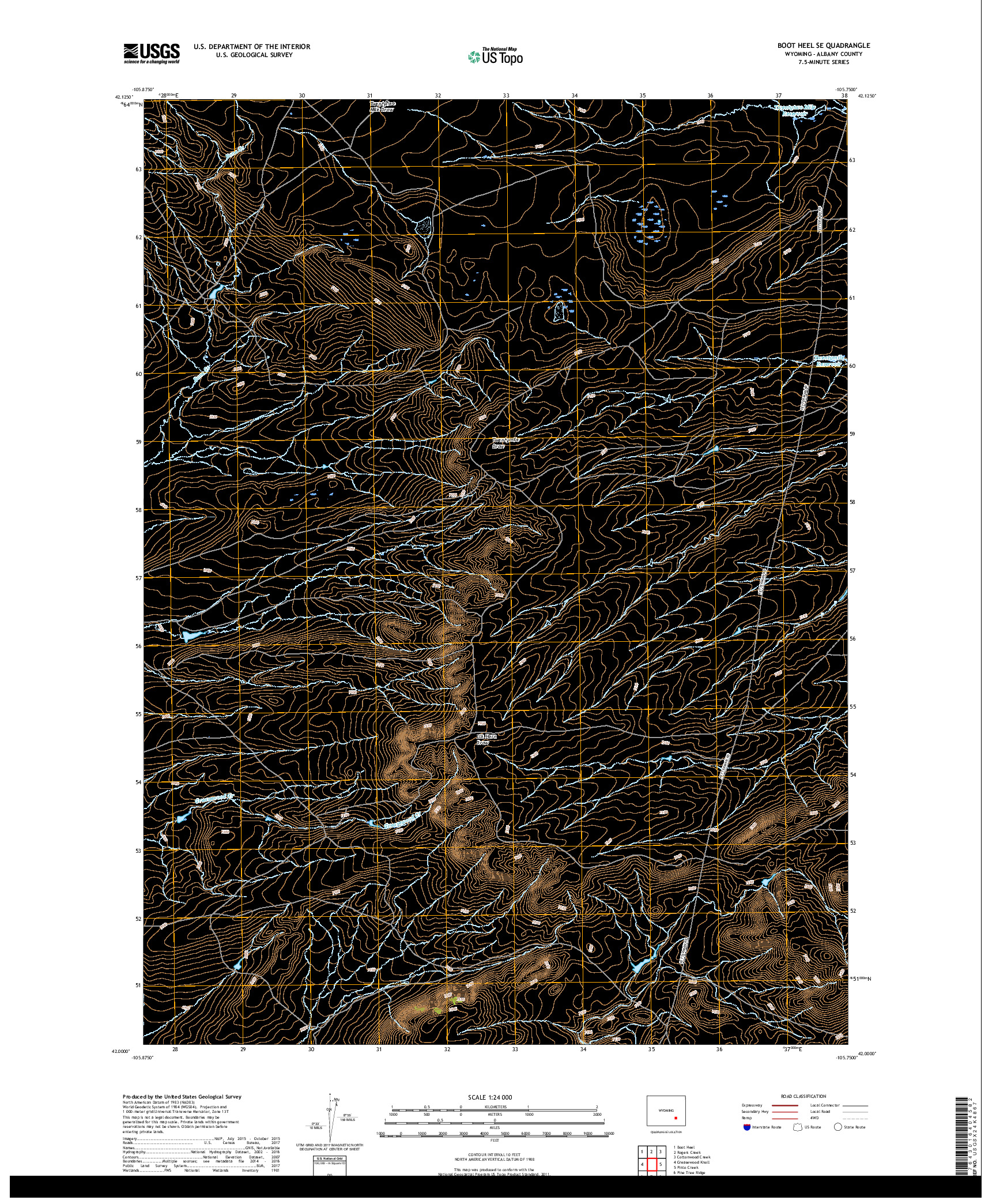 USGS US TOPO 7.5-MINUTE MAP FOR BOOT HEEL SE, WY 2017