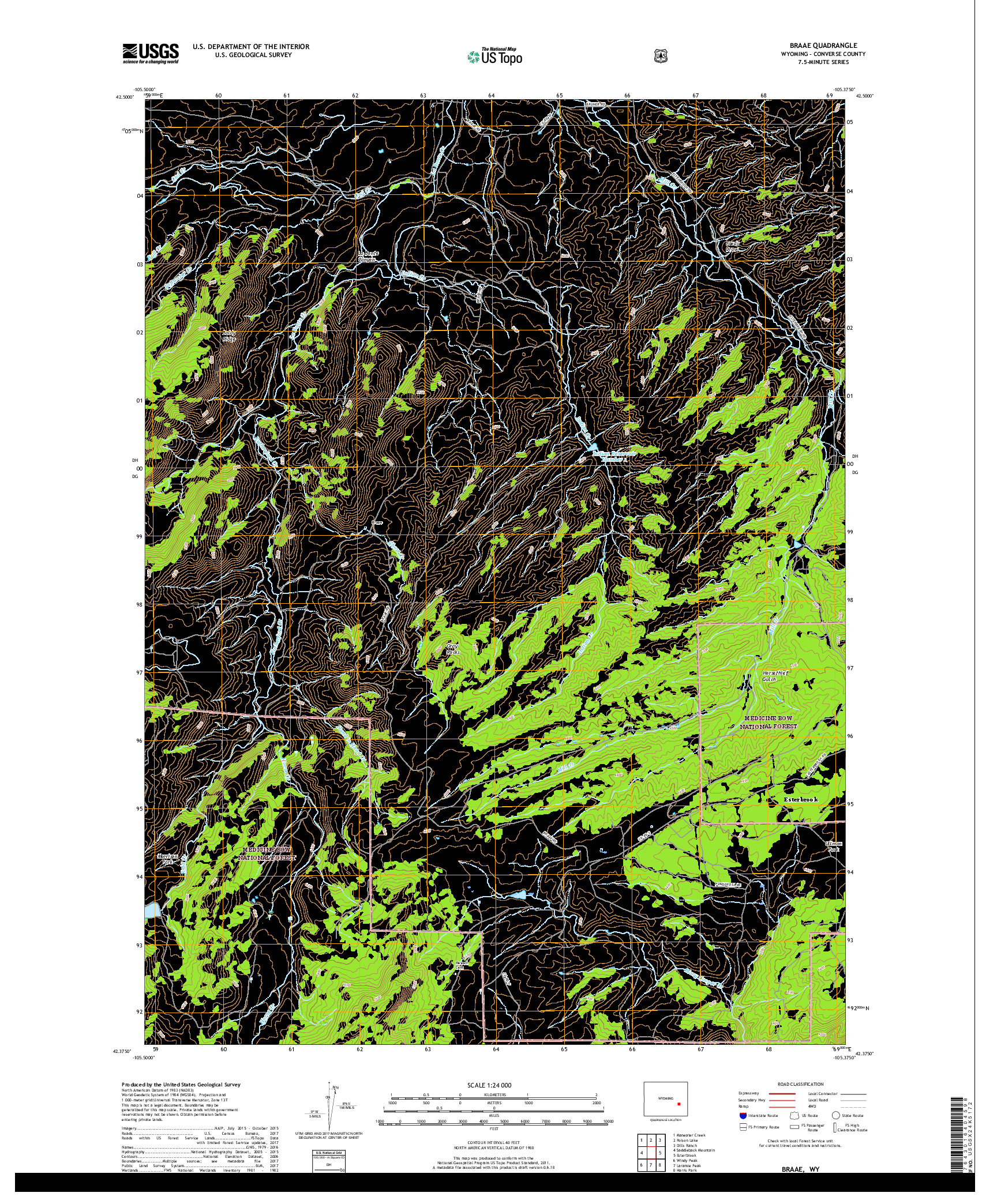 USGS US TOPO 7.5-MINUTE MAP FOR BRAAE, WY 2017