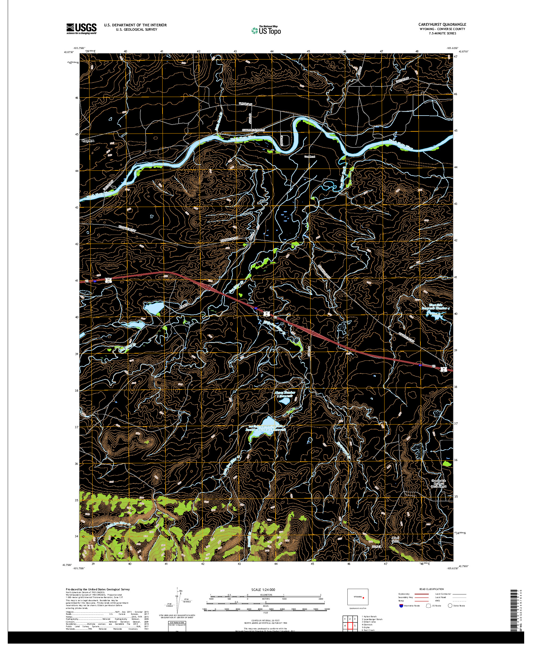 USGS US TOPO 7.5-MINUTE MAP FOR CAREYHURST, WY 2017