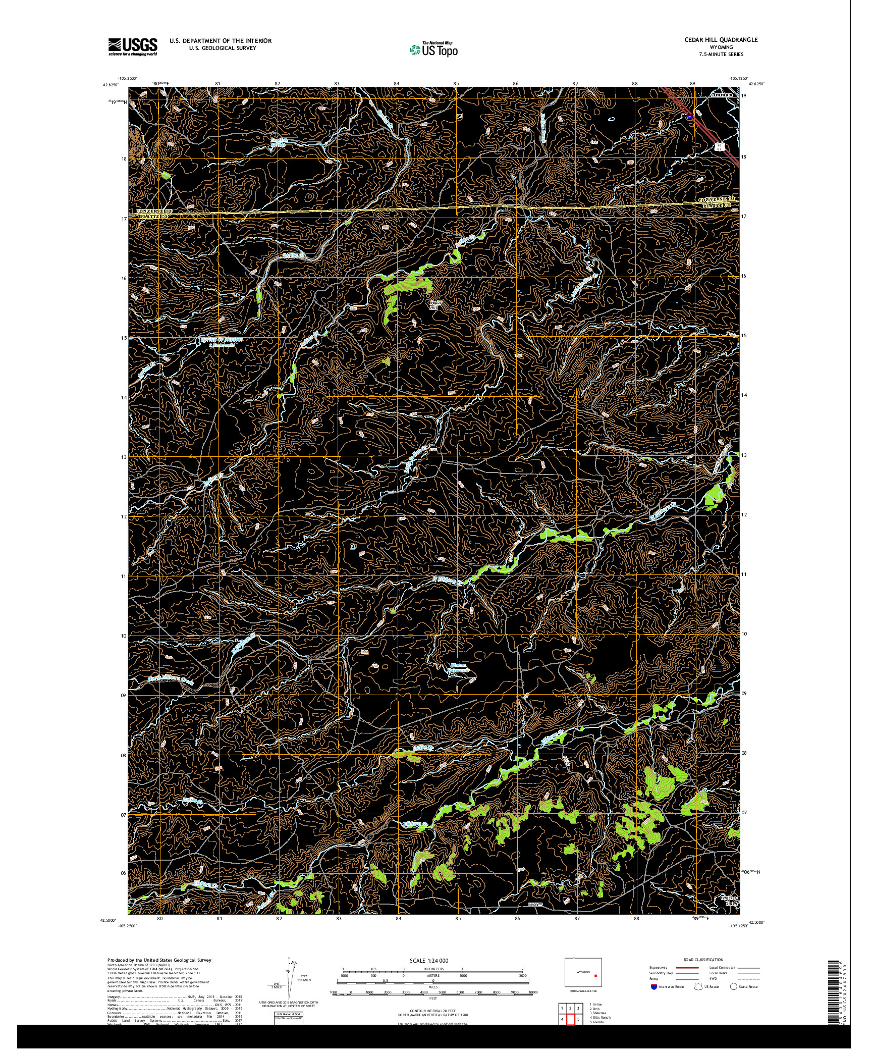 USGS US TOPO 7.5-MINUTE MAP FOR CEDAR HILL, WY 2017