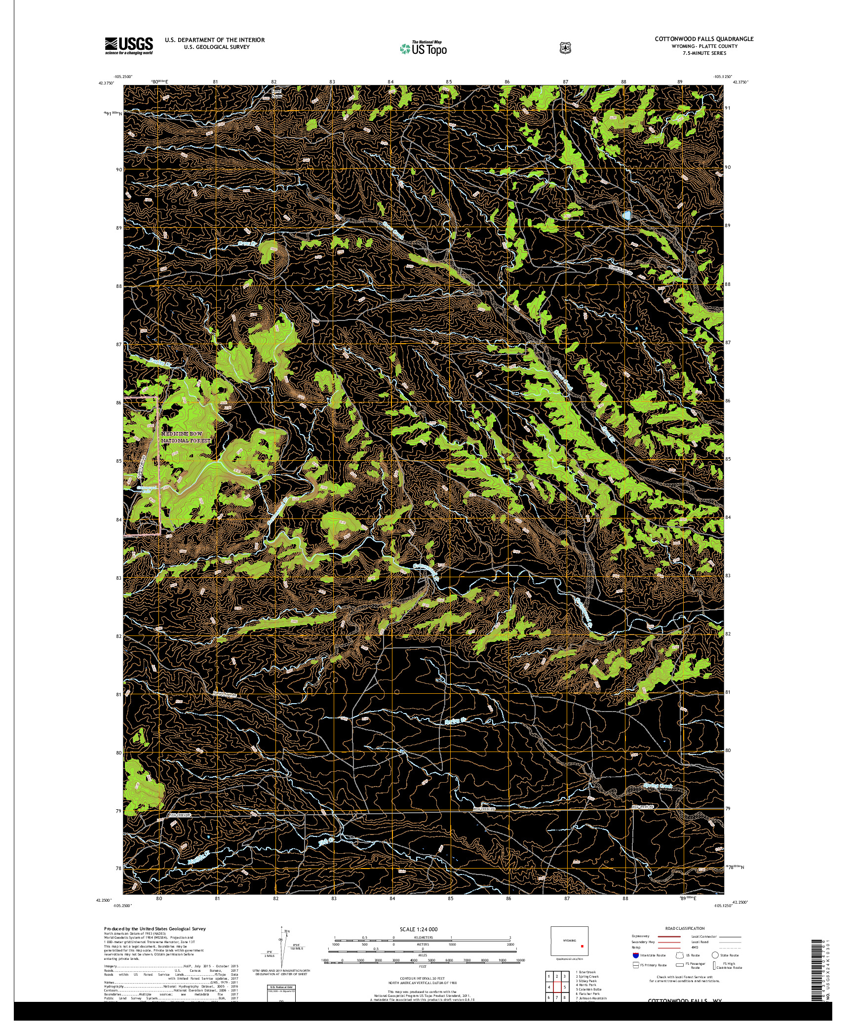 USGS US TOPO 7.5-MINUTE MAP FOR COTTONWOOD FALLS, WY 2017