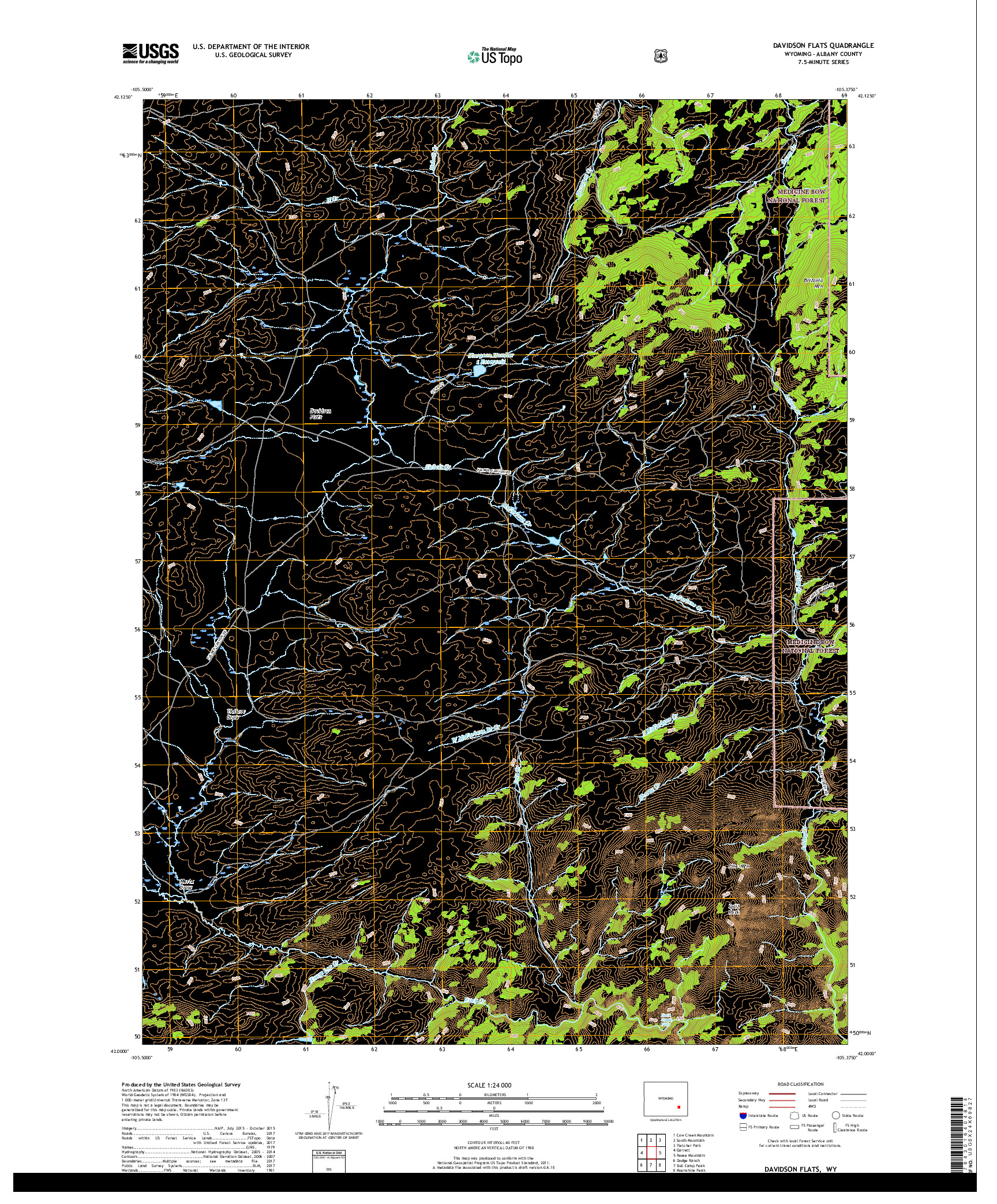 USGS US TOPO 7.5-MINUTE MAP FOR DAVIDSON FLATS, WY 2017