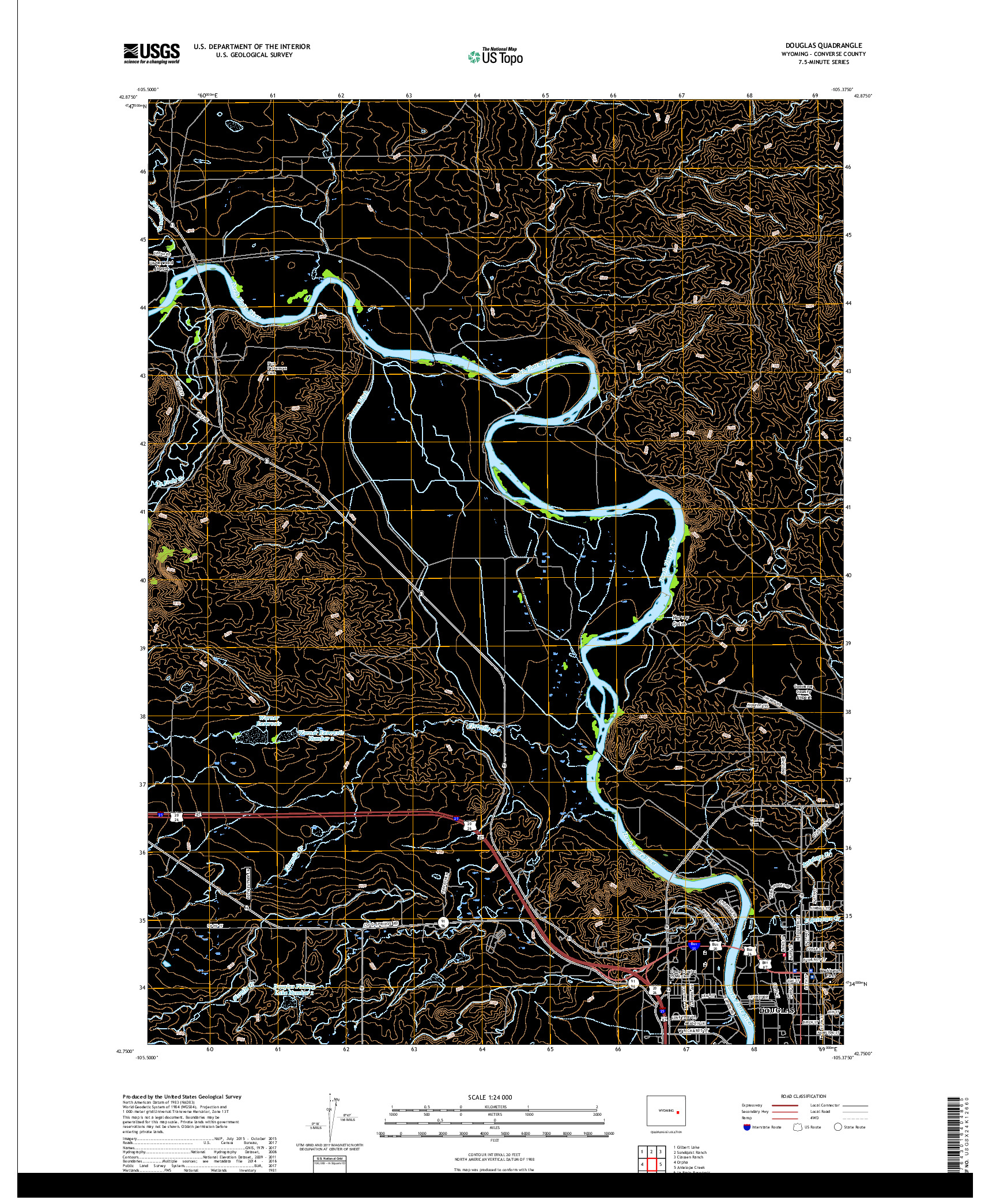 USGS US TOPO 7.5-MINUTE MAP FOR DOUGLAS, WY 2017