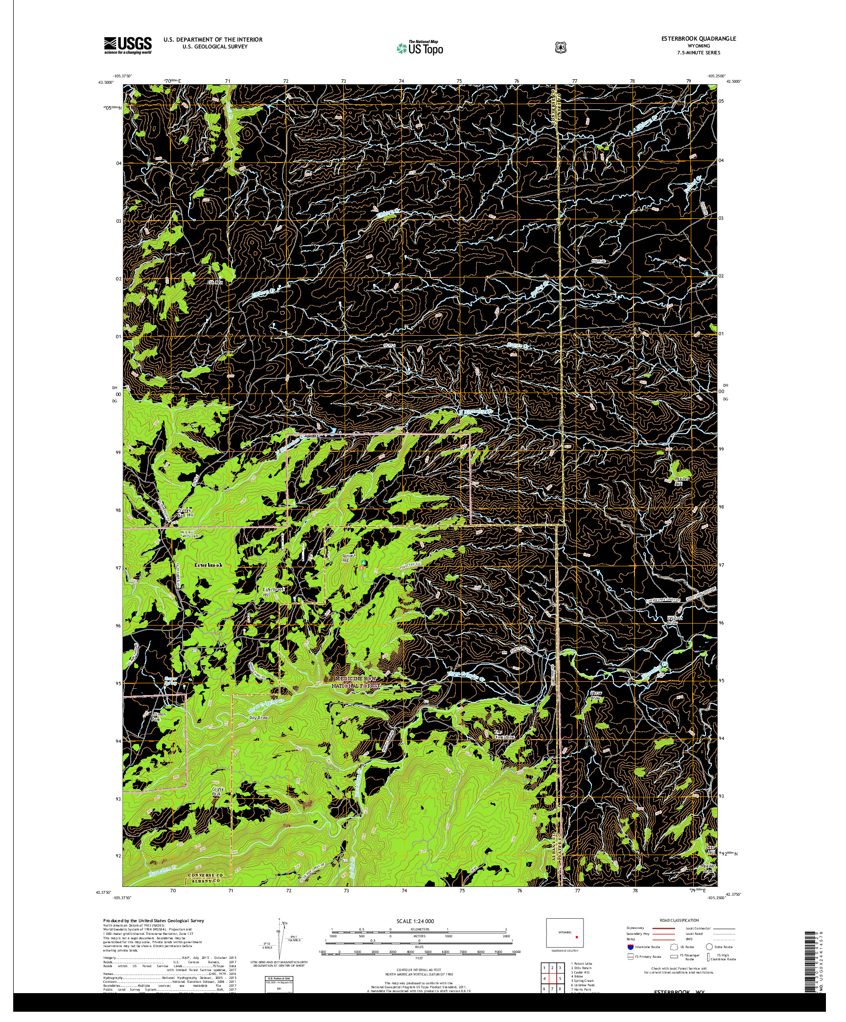 USGS US TOPO 7.5-MINUTE MAP FOR ESTERBROOK, WY 2017