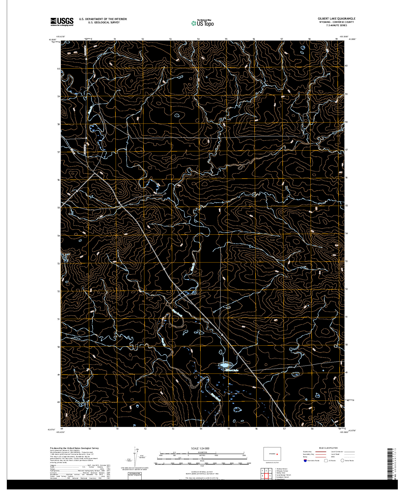 USGS US TOPO 7.5-MINUTE MAP FOR GILBERT LAKE, WY 2017