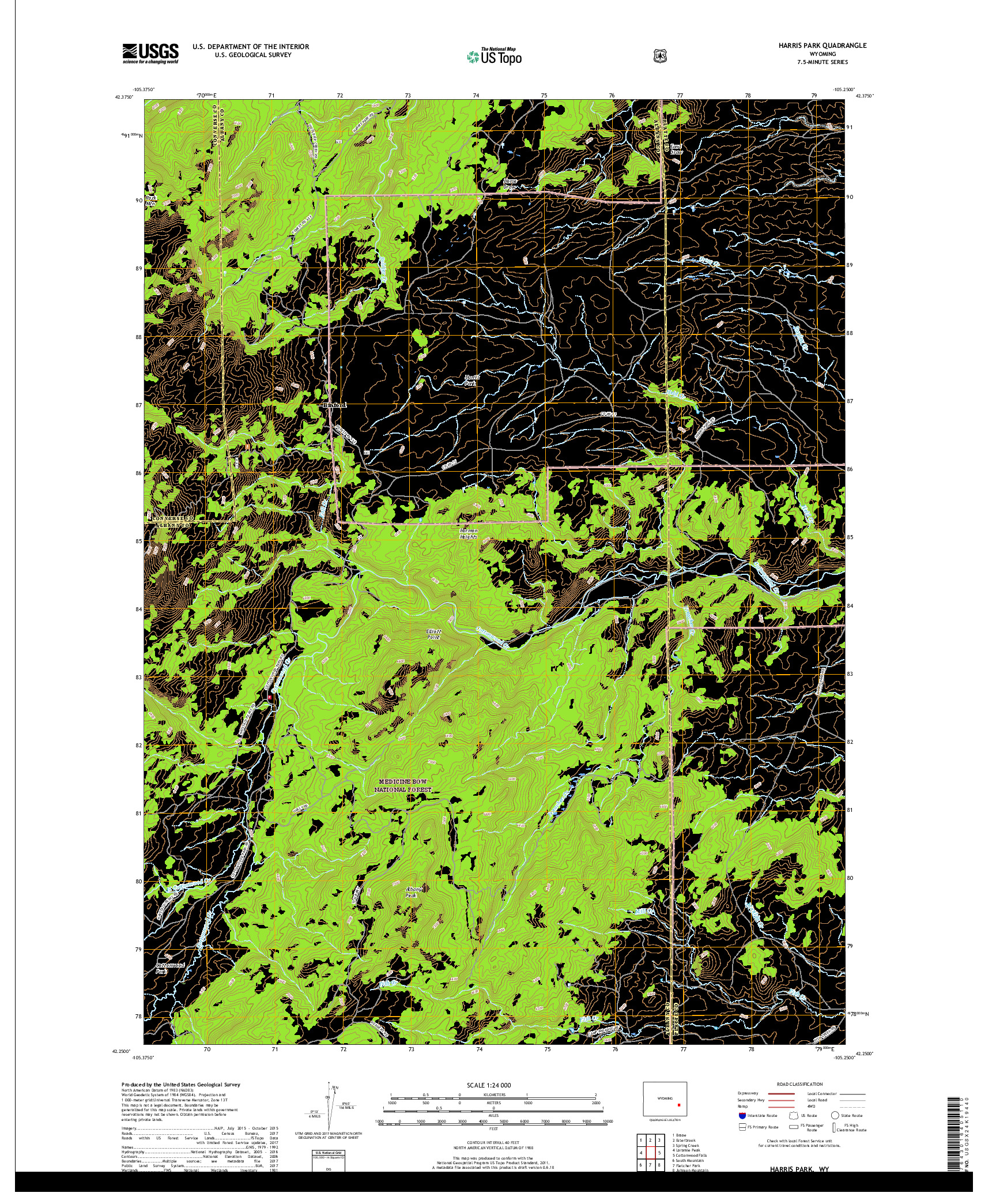 USGS US TOPO 7.5-MINUTE MAP FOR HARRIS PARK, WY 2017