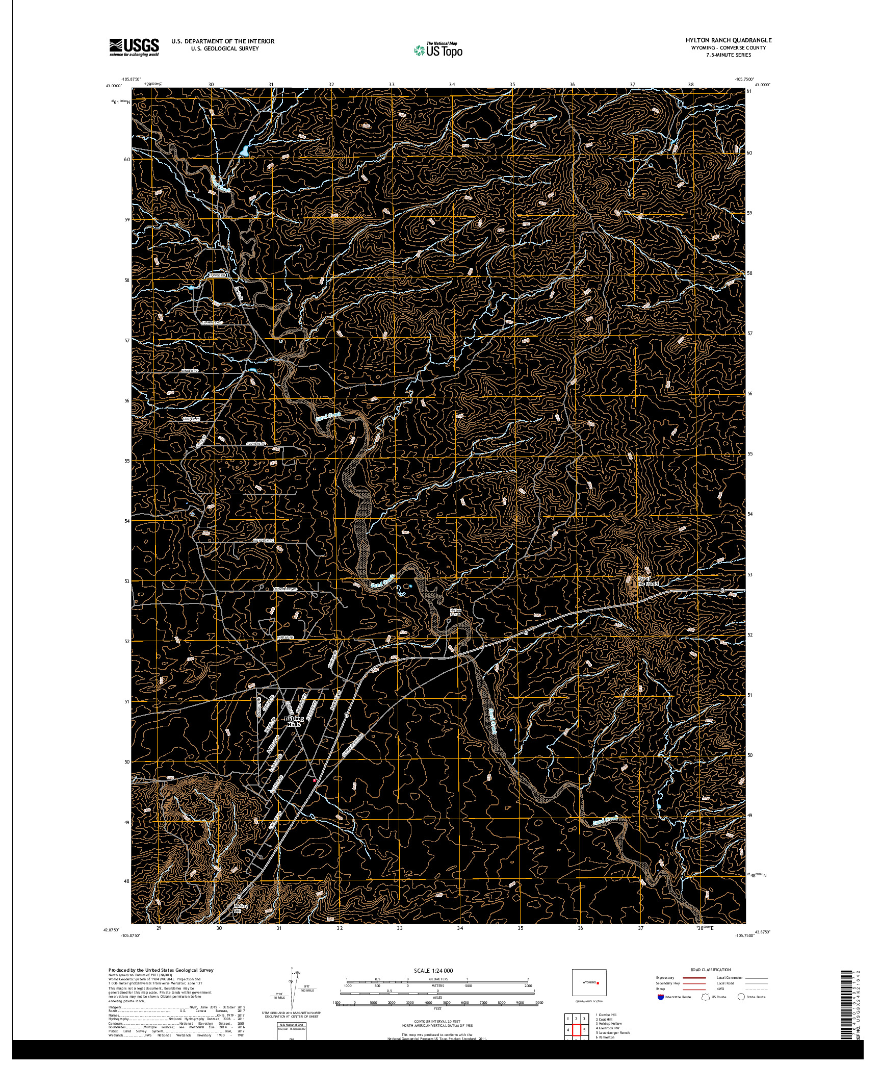 USGS US TOPO 7.5-MINUTE MAP FOR HYLTON RANCH, WY 2017