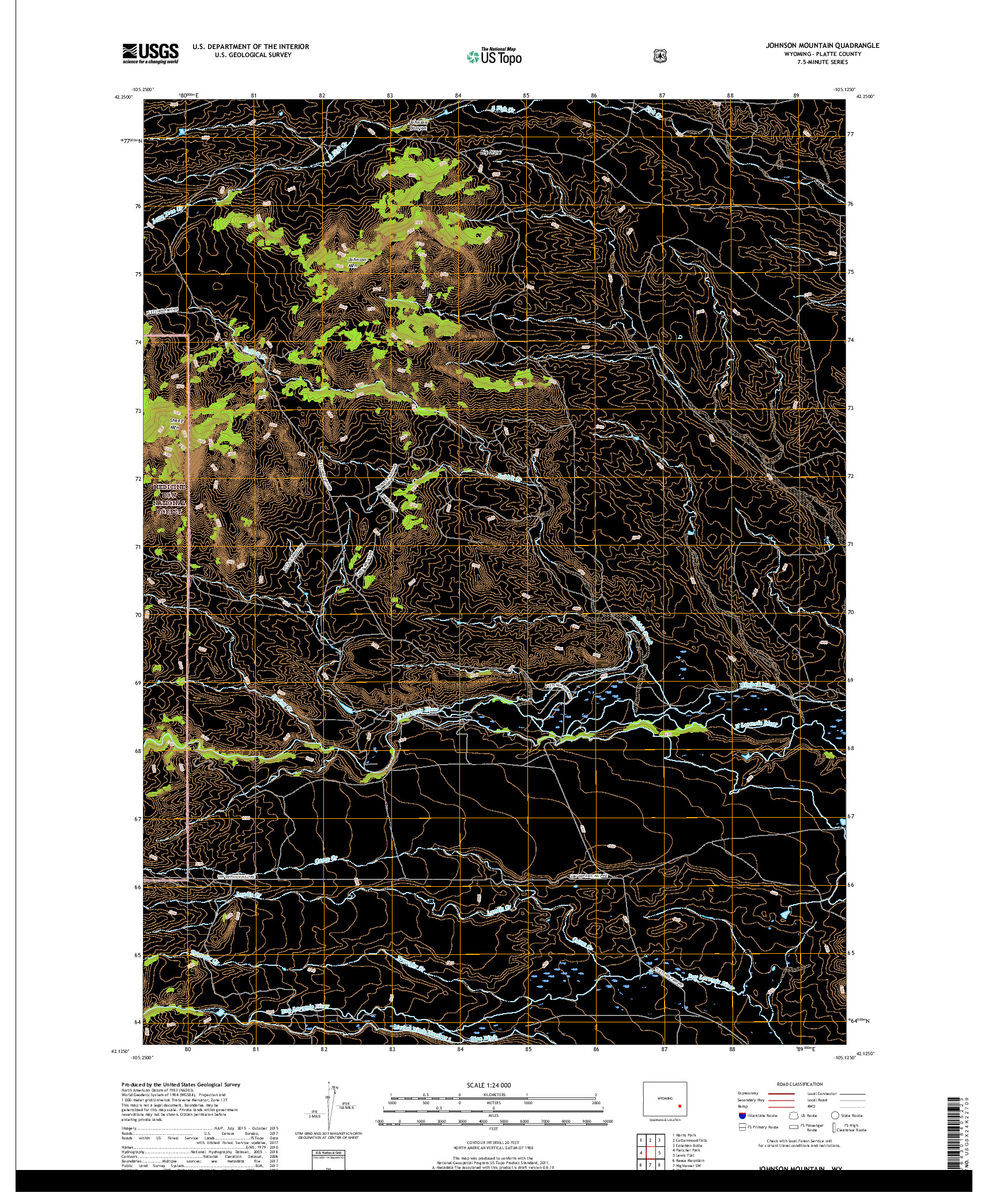 USGS US TOPO 7.5-MINUTE MAP FOR JOHNSON MOUNTAIN, WY 2017