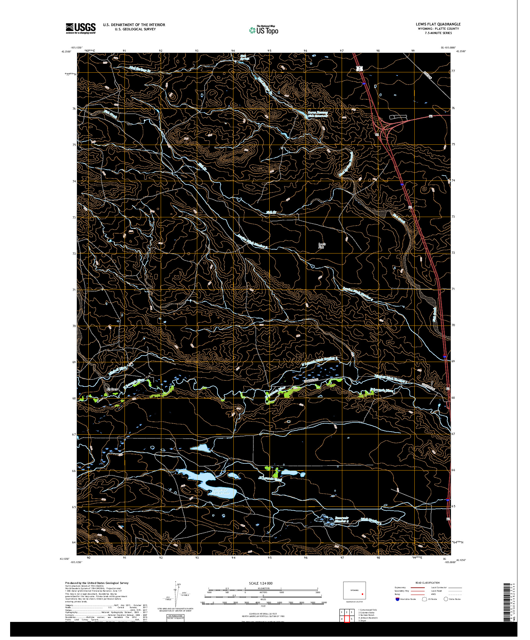 USGS US TOPO 7.5-MINUTE MAP FOR LEWIS FLAT, WY 2017