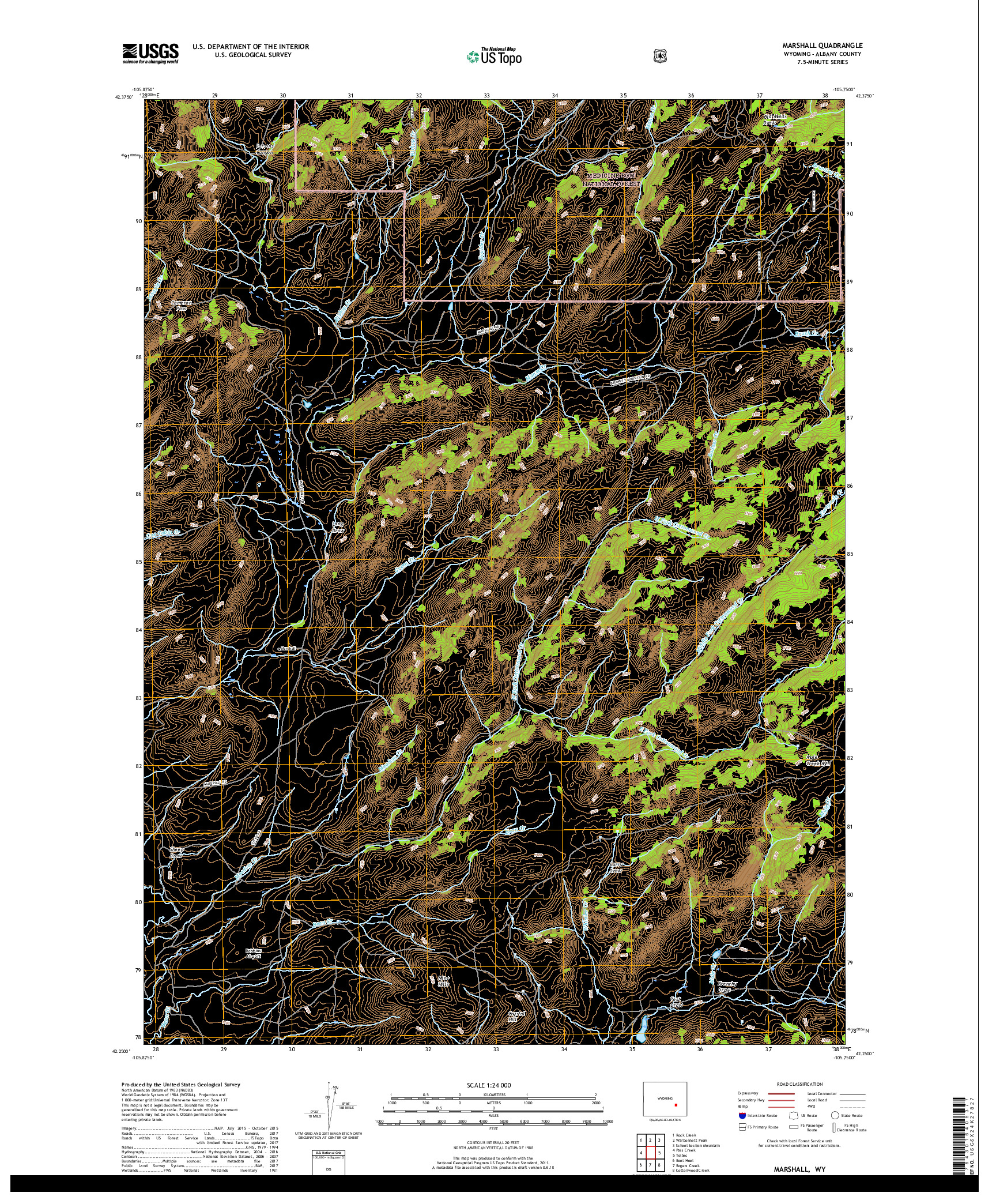 USGS US TOPO 7.5-MINUTE MAP FOR MARSHALL, WY 2017