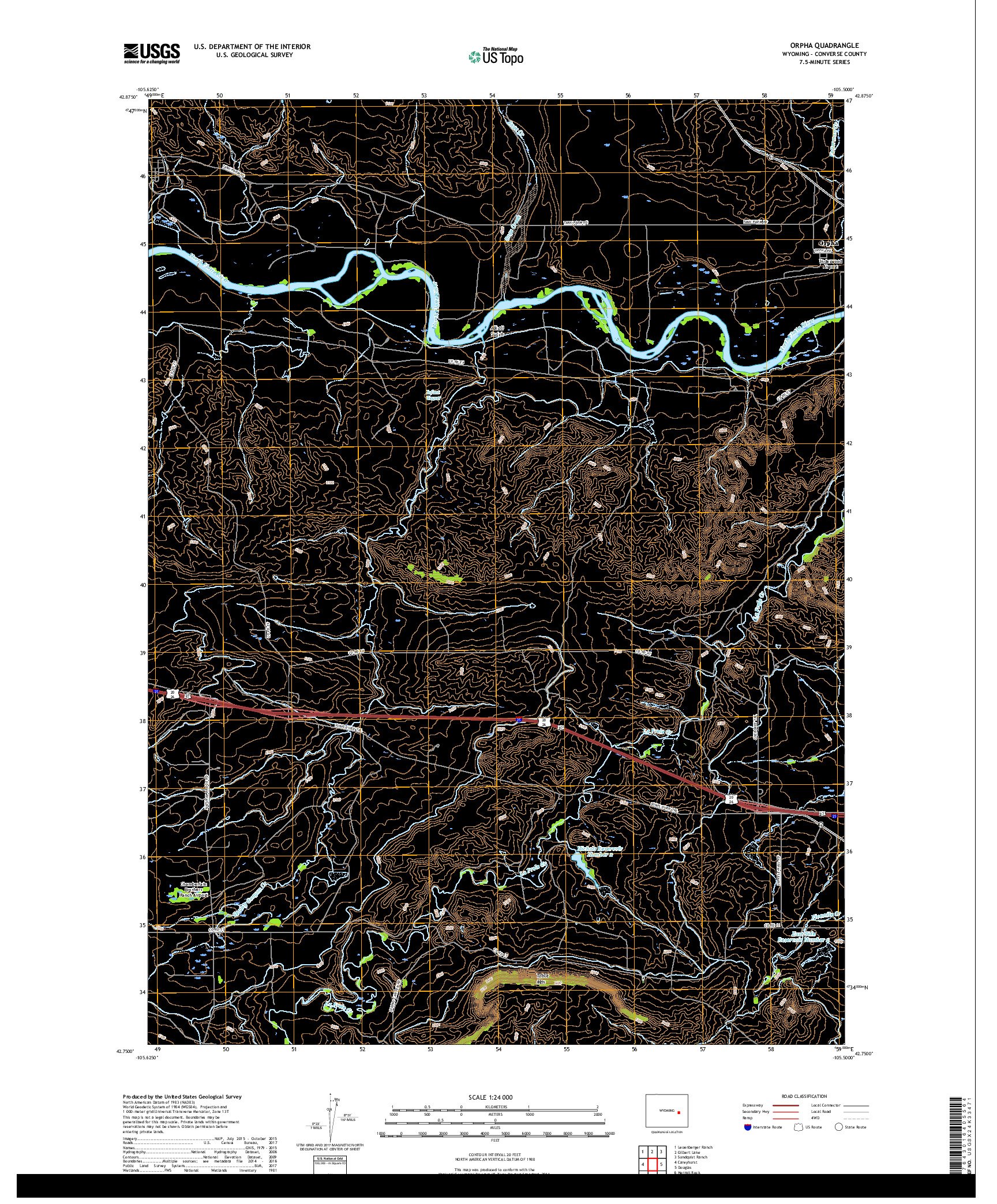 USGS US TOPO 7.5-MINUTE MAP FOR ORPHA, WY 2017