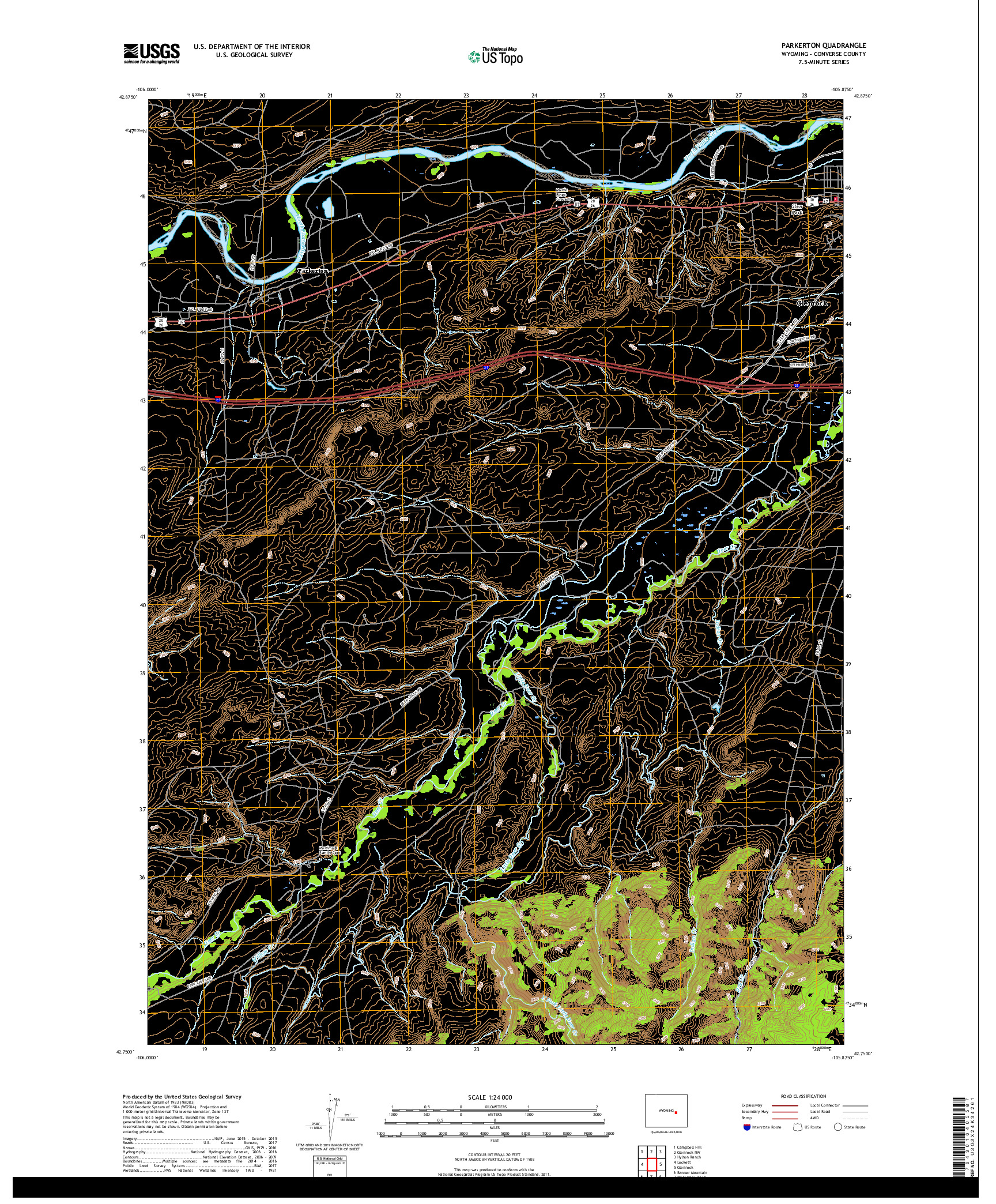 USGS US TOPO 7.5-MINUTE MAP FOR PARKERTON, WY 2017