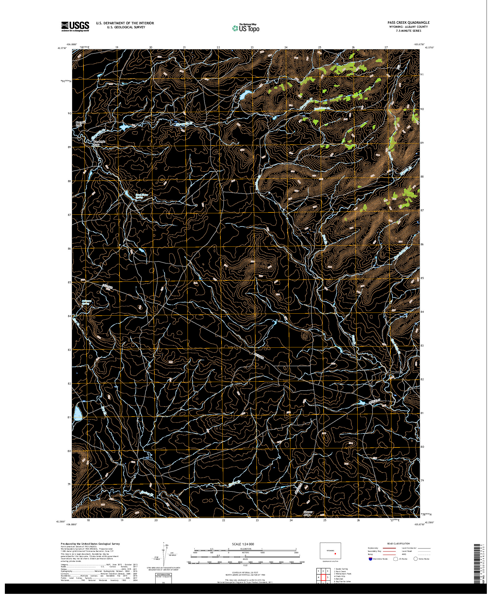 USGS US TOPO 7.5-MINUTE MAP FOR PASS CREEK, WY 2017