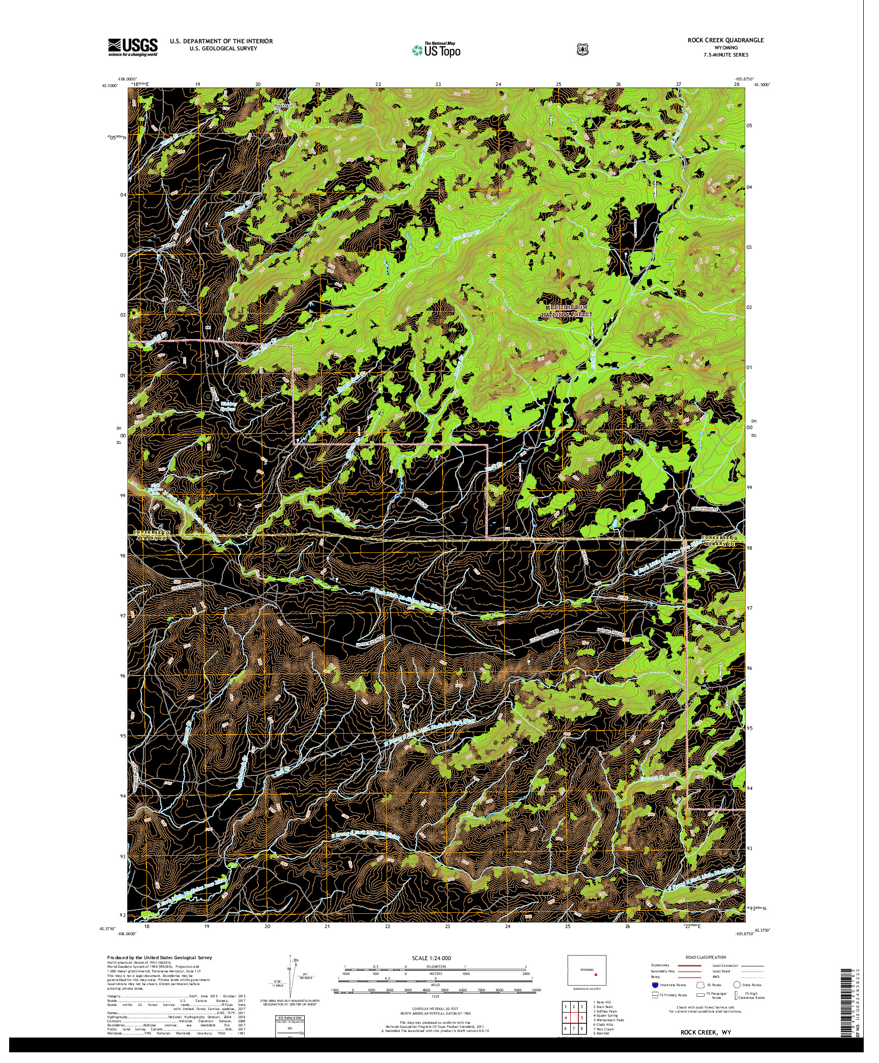 USGS US TOPO 7.5-MINUTE MAP FOR ROCK CREEK, WY 2017