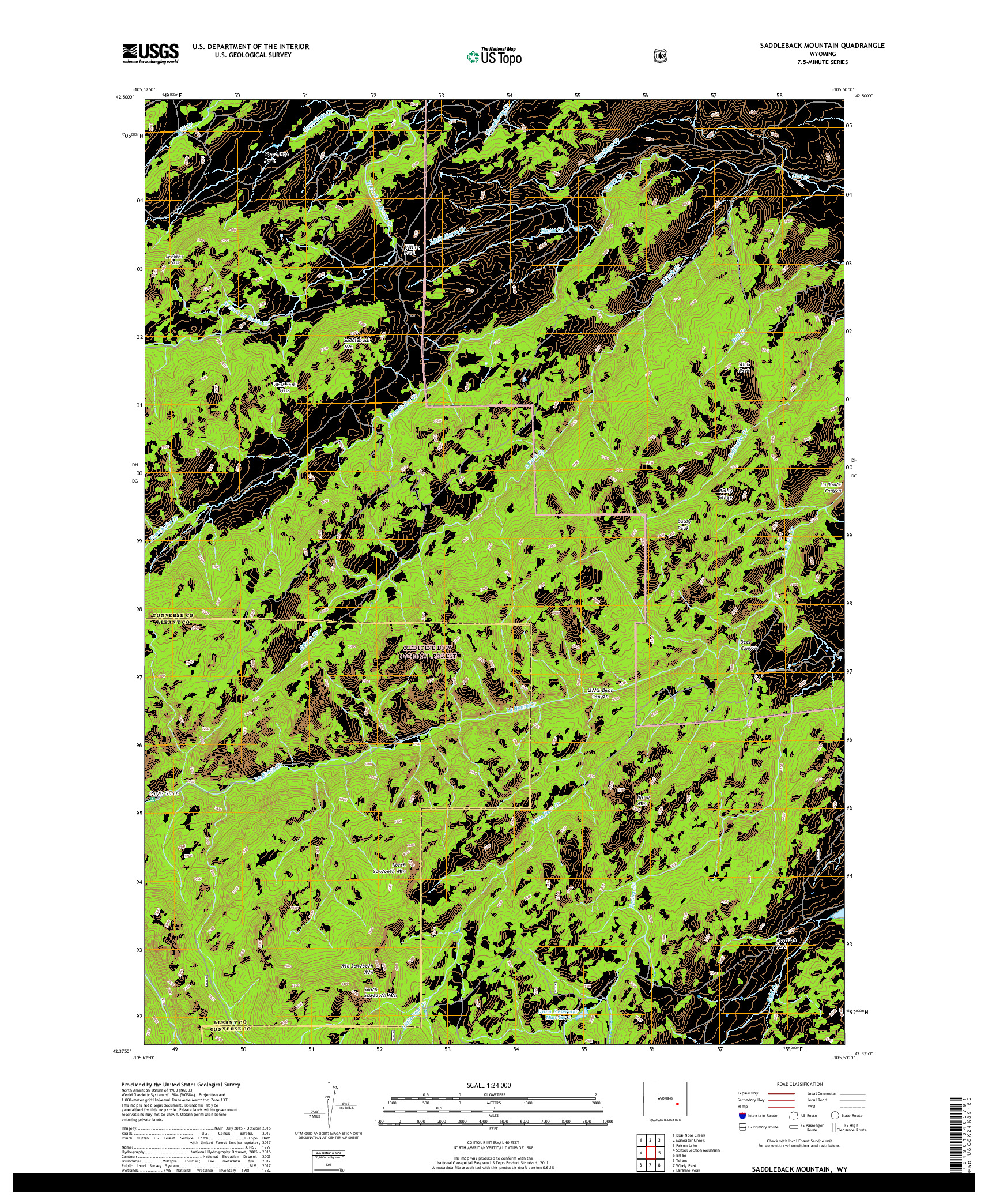 USGS US TOPO 7.5-MINUTE MAP FOR SADDLEBACK MOUNTAIN, WY 2017