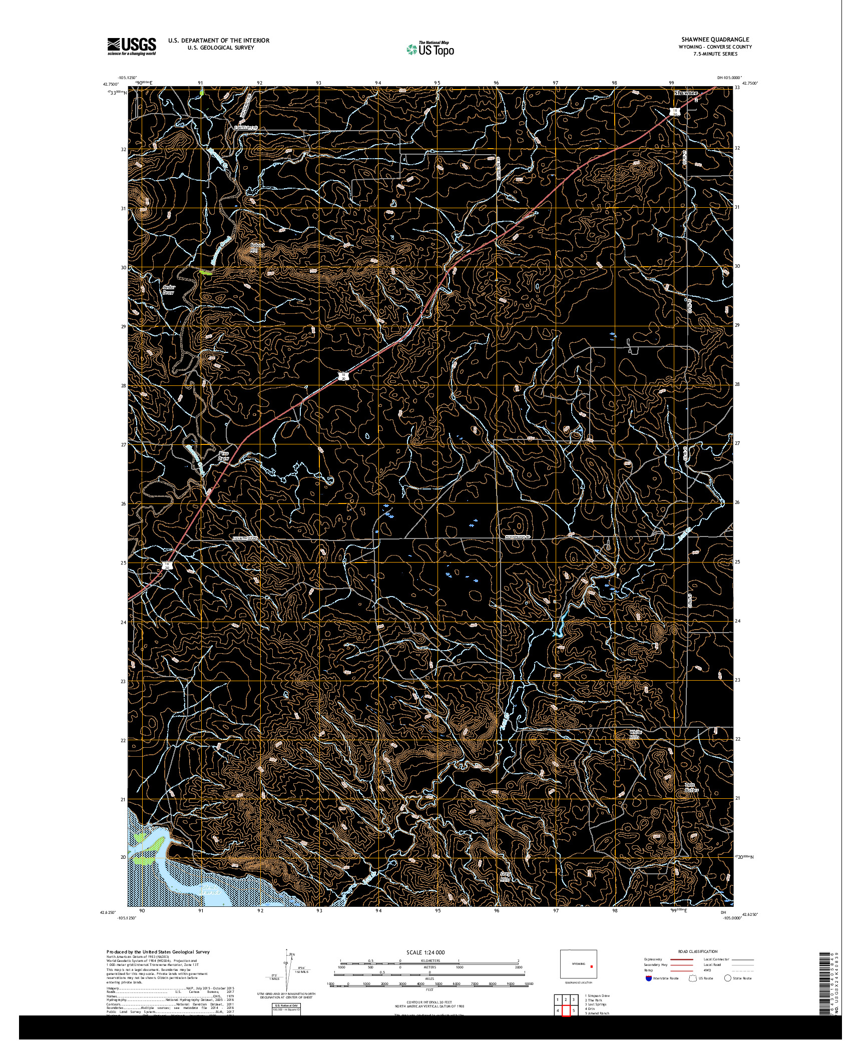 USGS US TOPO 7.5-MINUTE MAP FOR SHAWNEE, WY 2017