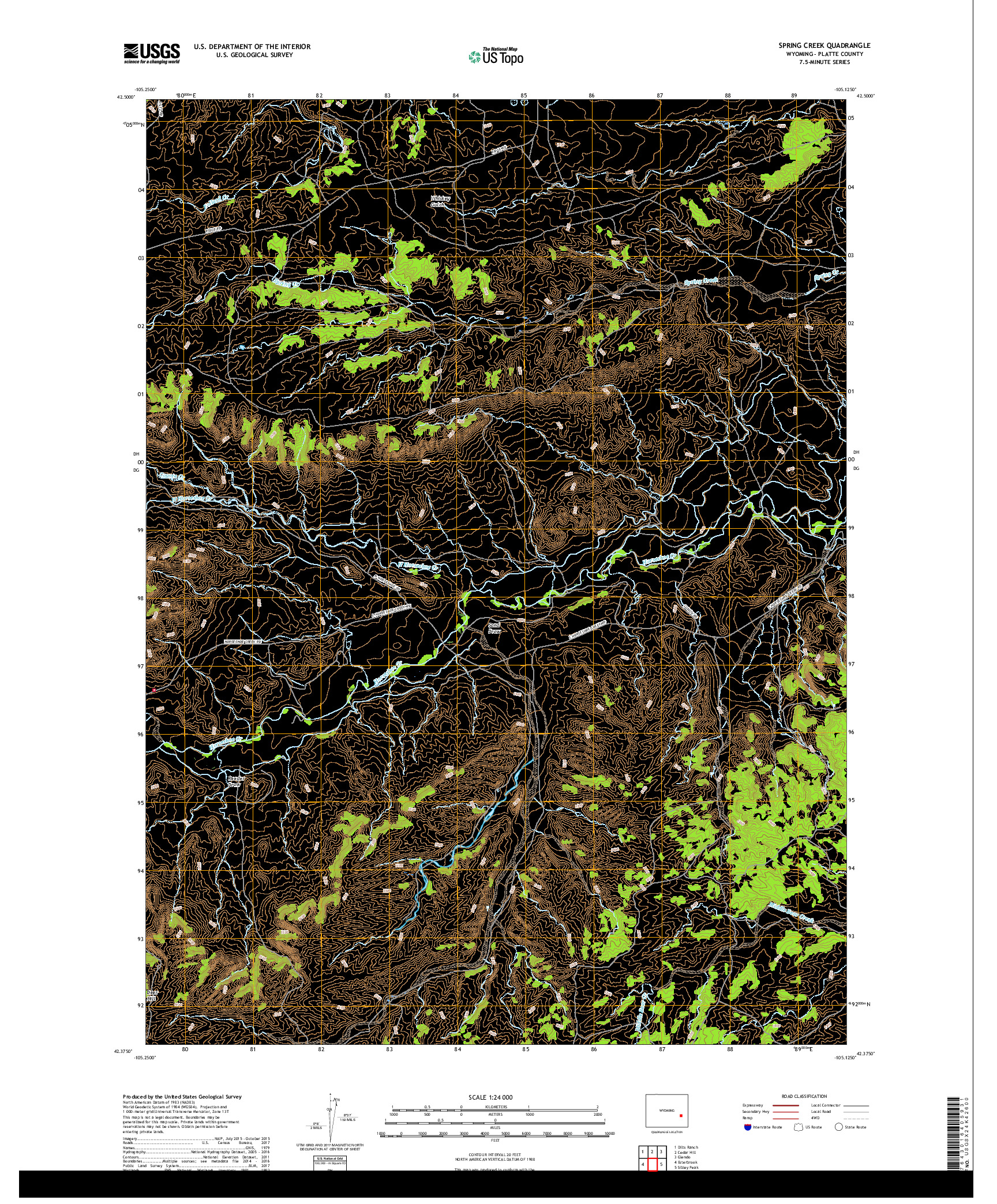 USGS US TOPO 7.5-MINUTE MAP FOR SPRING CREEK, WY 2017