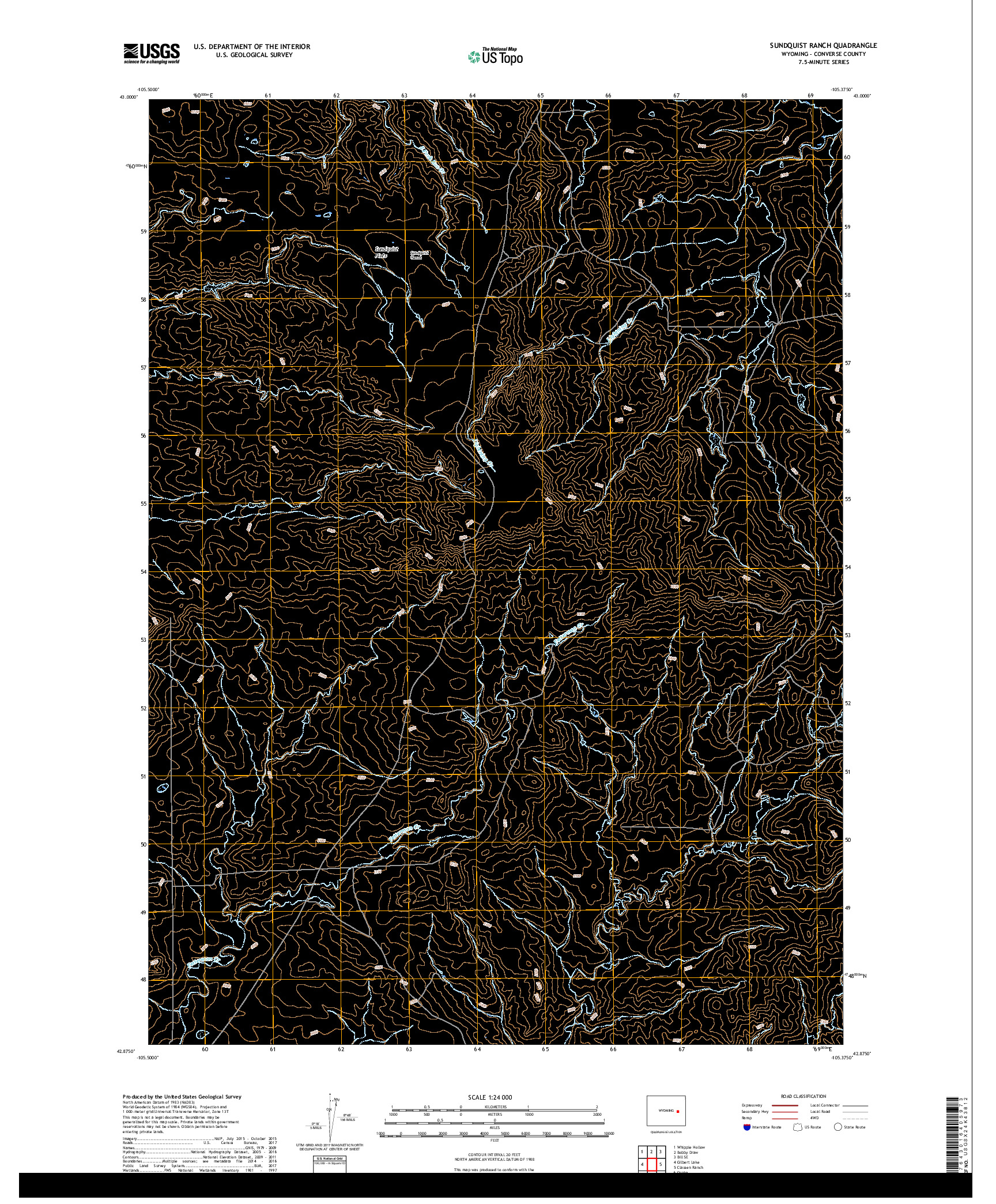 USGS US TOPO 7.5-MINUTE MAP FOR SUNDQUIST RANCH, WY 2017