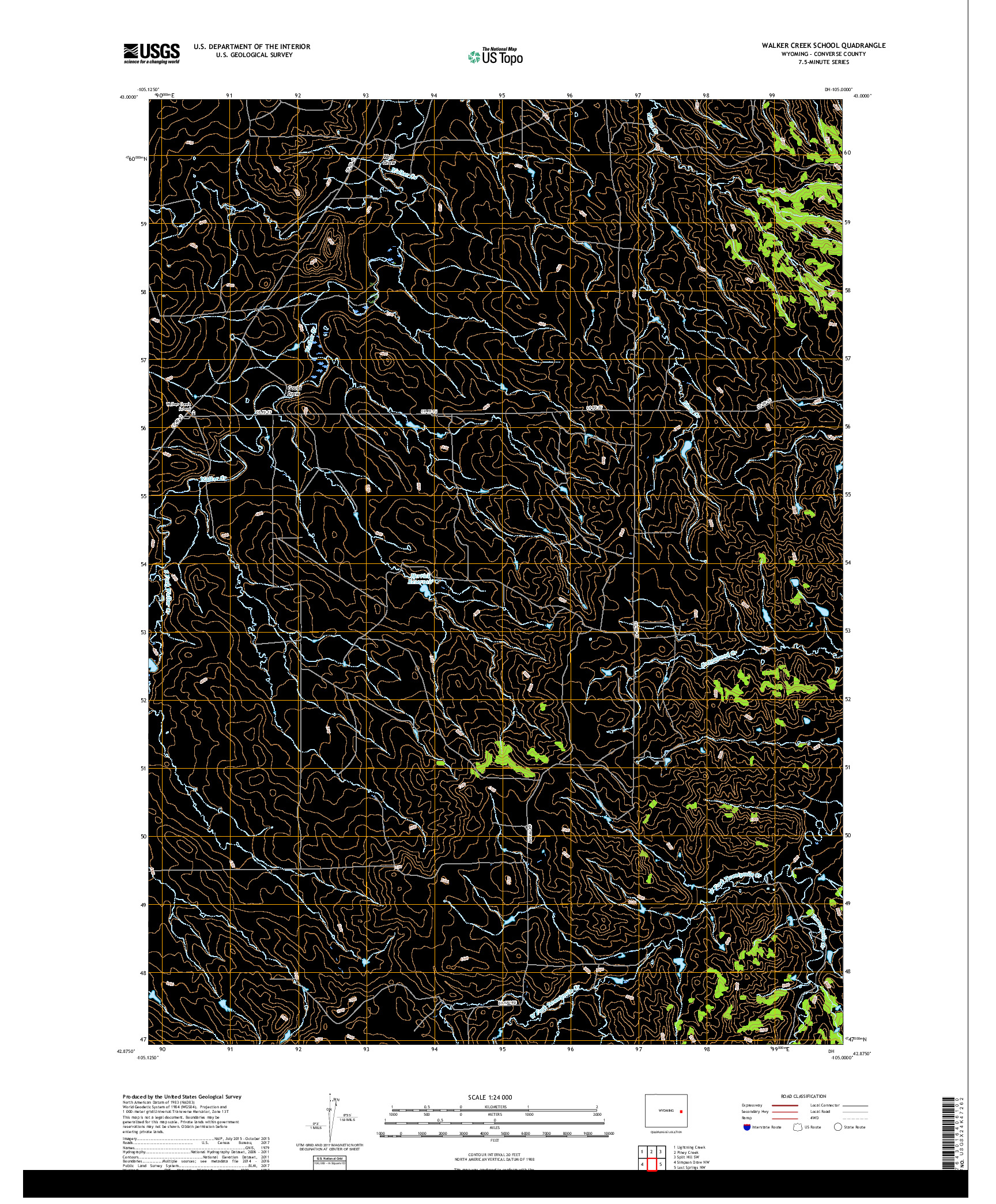 USGS US TOPO 7.5-MINUTE MAP FOR WALKER CREEK SCHOOL, WY 2017