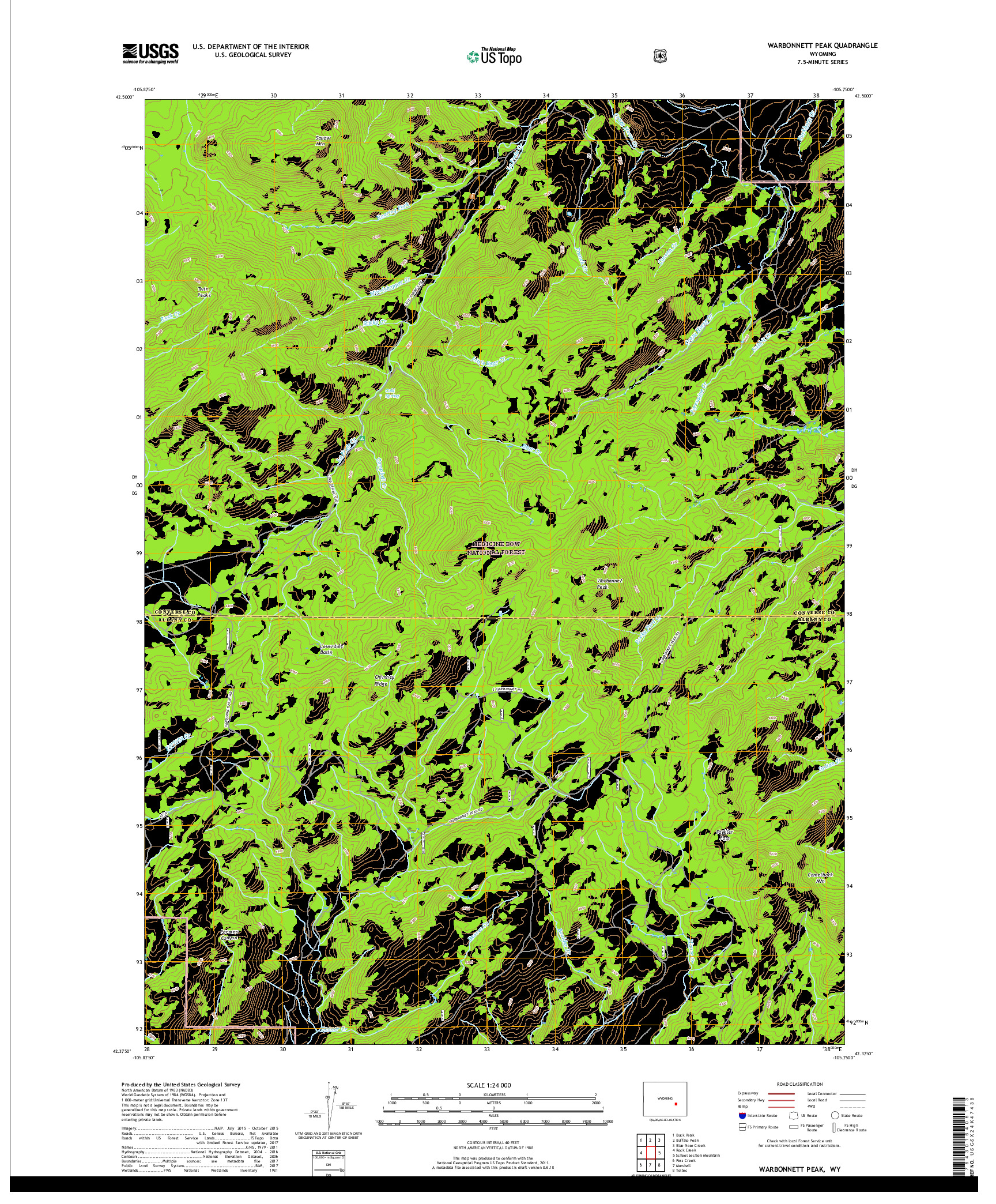 USGS US TOPO 7.5-MINUTE MAP FOR WARBONNETT PEAK, WY 2017