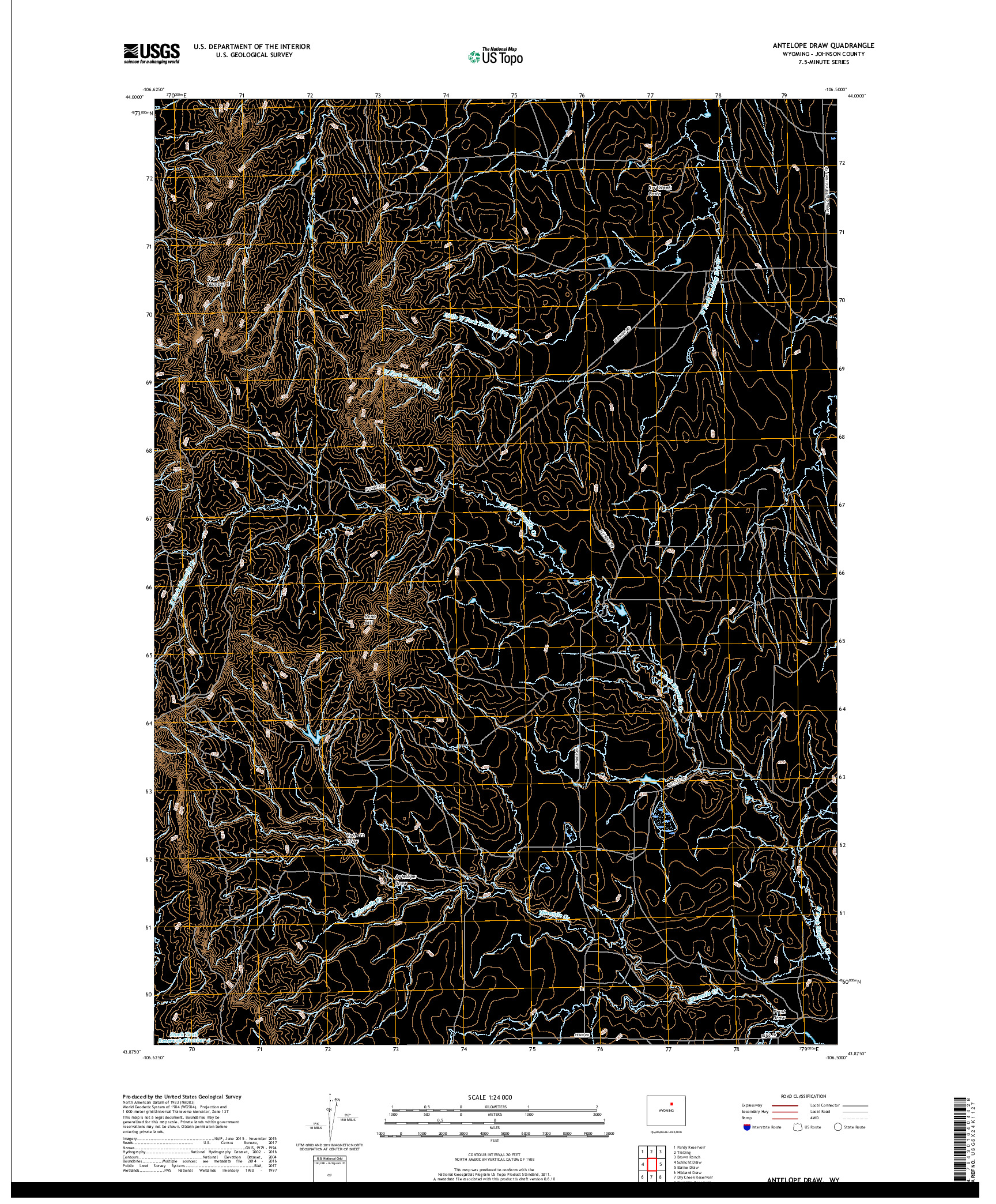 USGS US TOPO 7.5-MINUTE MAP FOR ANTELOPE DRAW, WY 2017