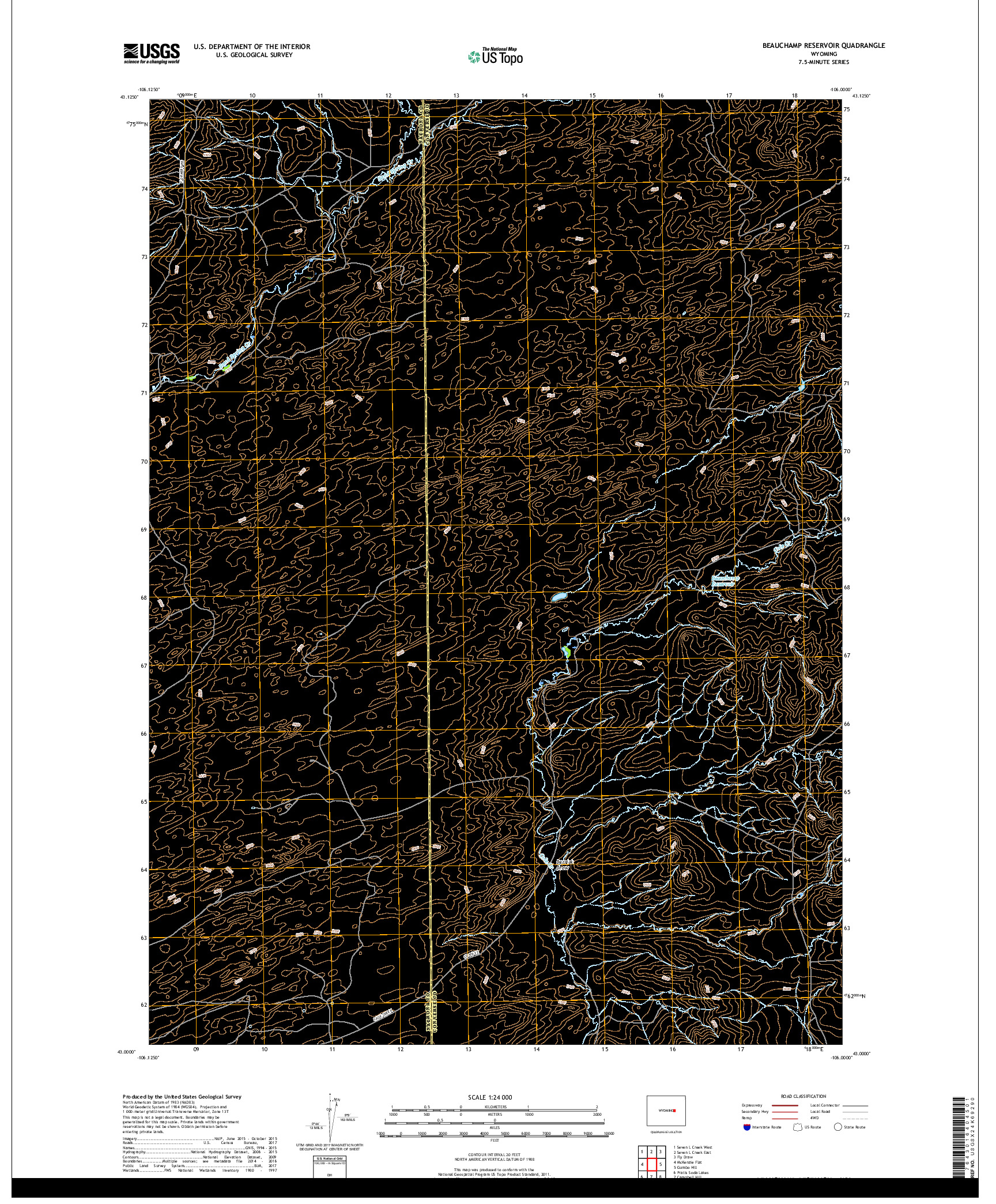 USGS US TOPO 7.5-MINUTE MAP FOR BEAUCHAMP RESERVOIR, WY 2017