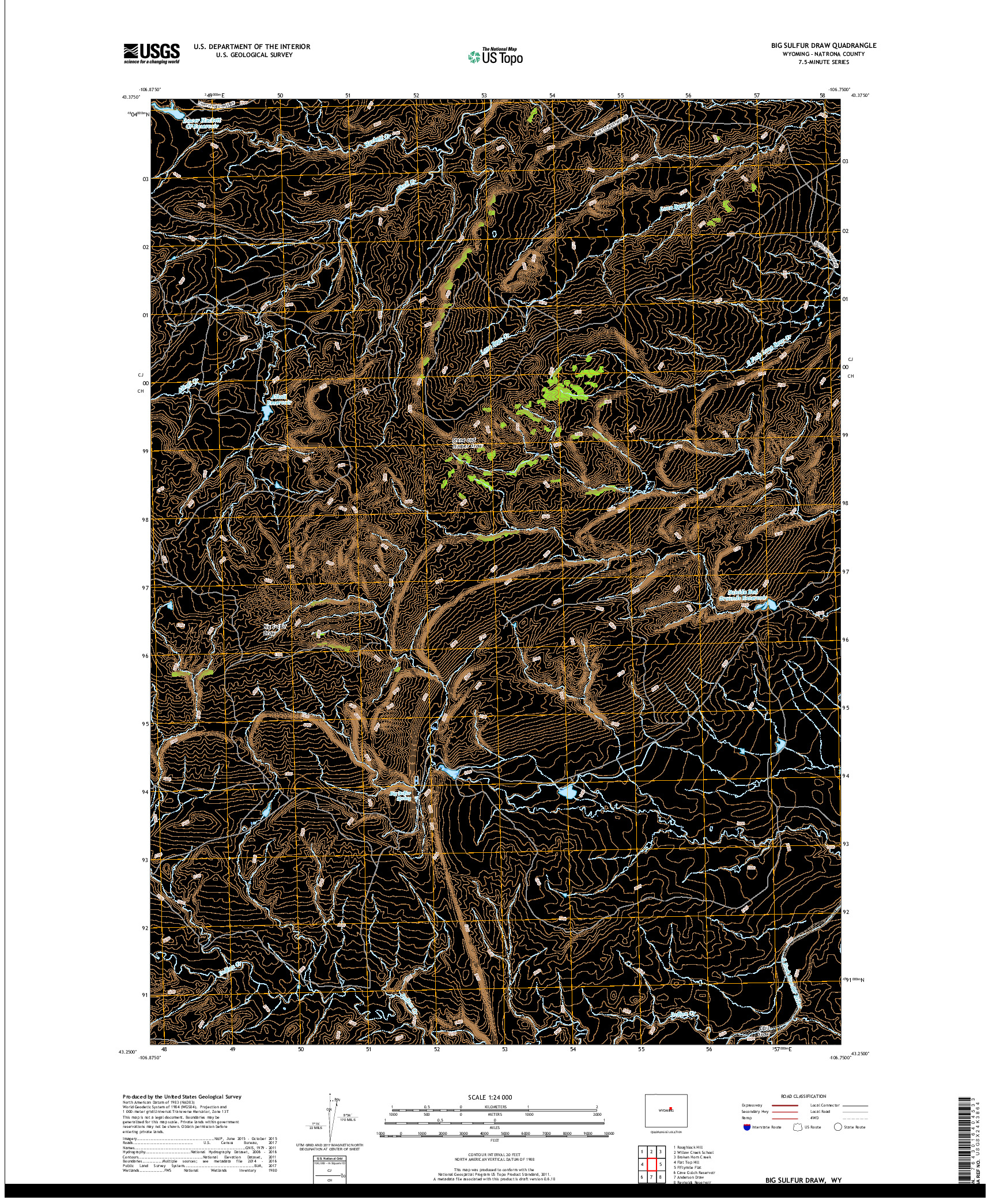 USGS US TOPO 7.5-MINUTE MAP FOR BIG SULFUR DRAW, WY 2017