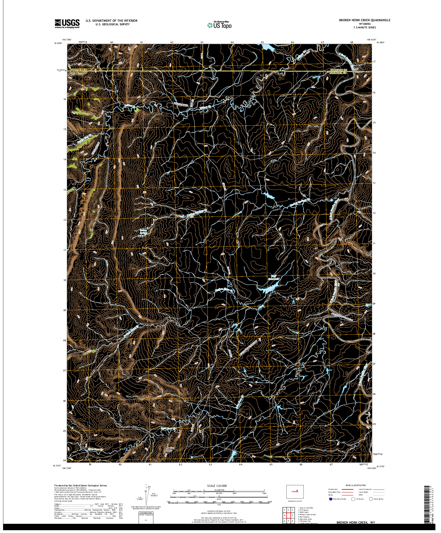 USGS US TOPO 7.5-MINUTE MAP FOR BROKEN HORN CREEK, WY 2017