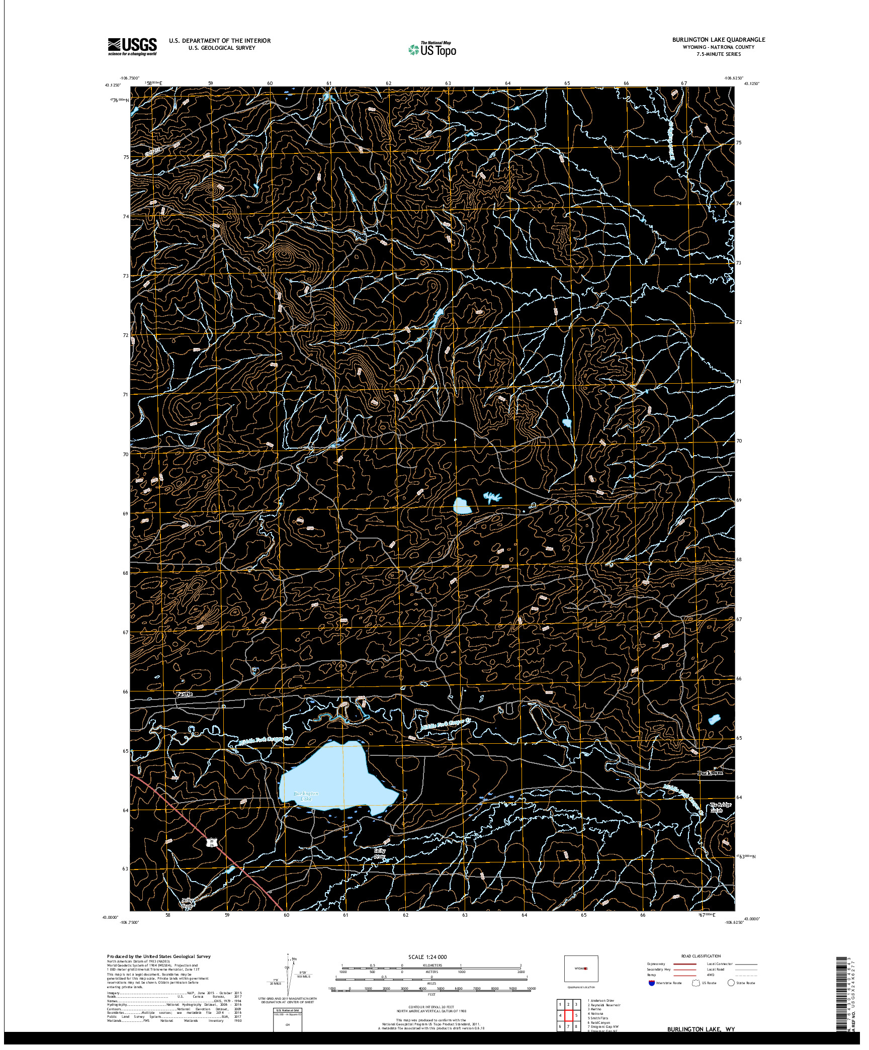 USGS US TOPO 7.5-MINUTE MAP FOR BURLINGTON LAKE, WY 2017