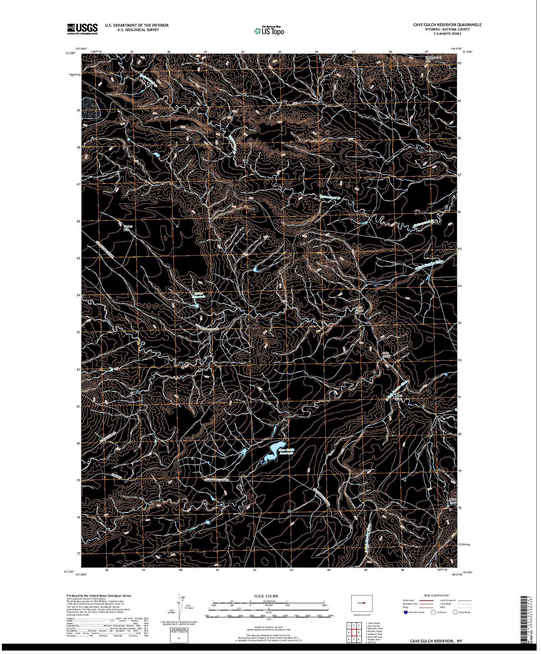 USGS US TOPO 7.5-MINUTE MAP FOR CAVE GULCH RESERVOIR, WY 2017