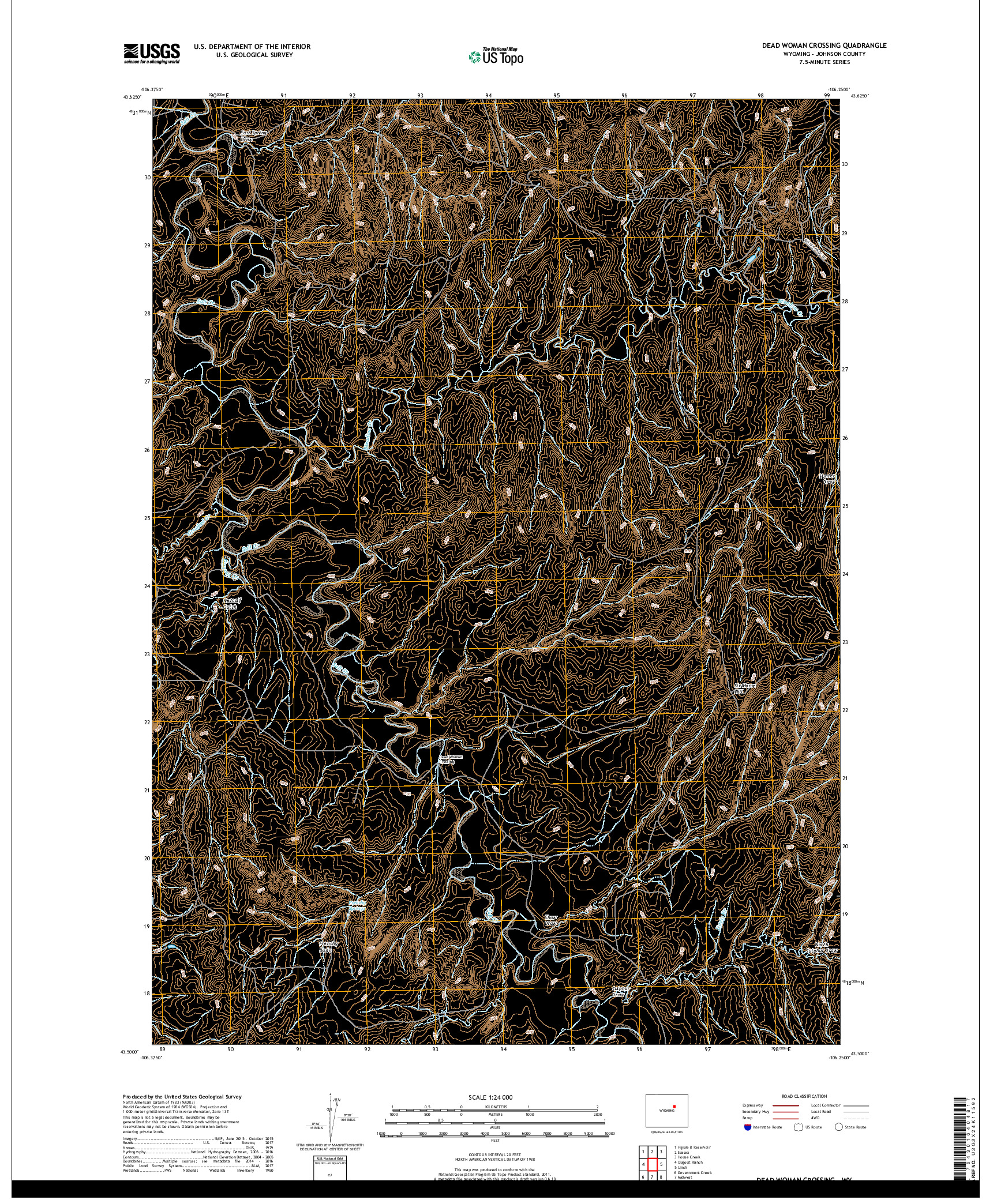 USGS US TOPO 7.5-MINUTE MAP FOR DEAD WOMAN CROSSING, WY 2017