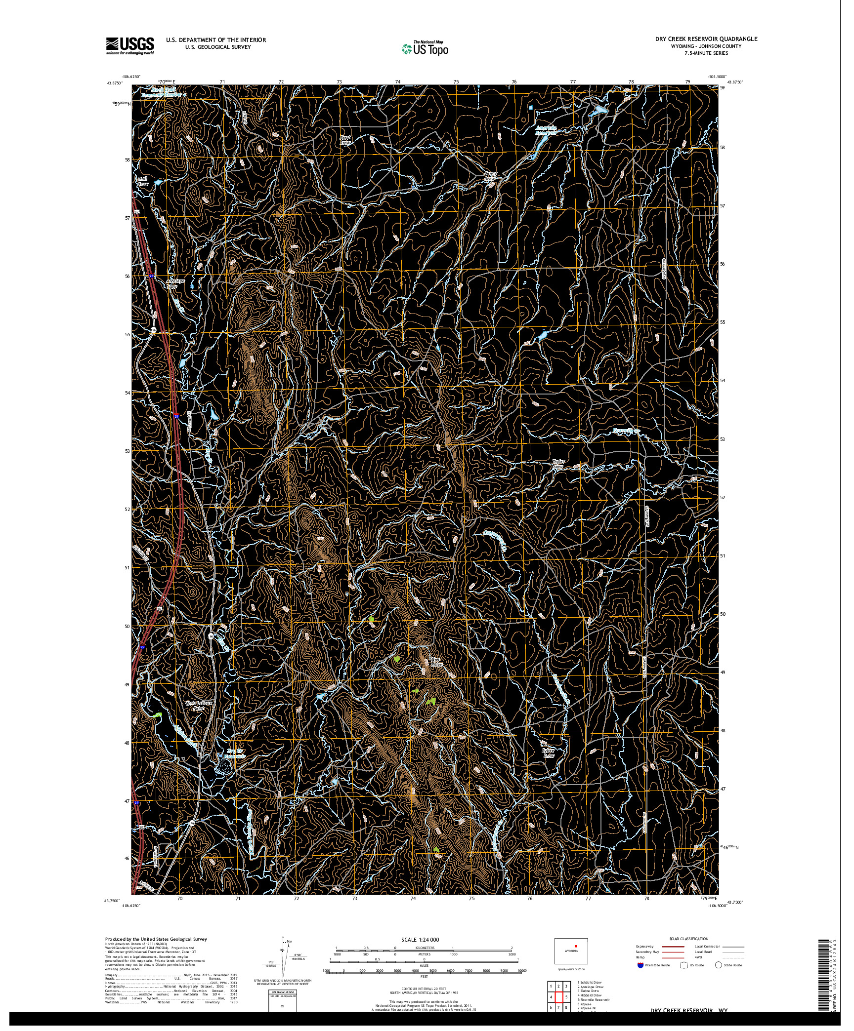 USGS US TOPO 7.5-MINUTE MAP FOR DRY CREEK RESERVOIR, WY 2017