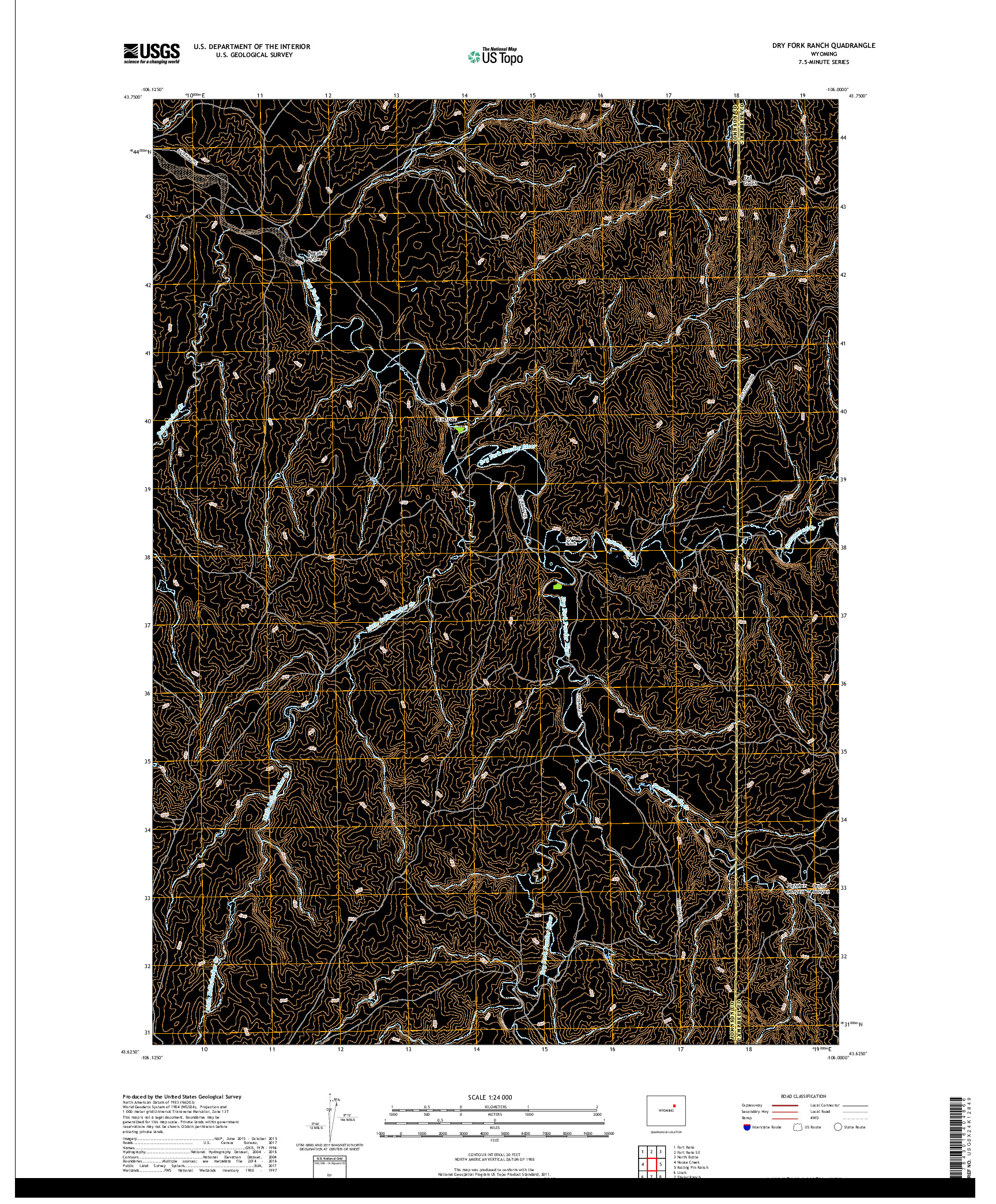 USGS US TOPO 7.5-MINUTE MAP FOR DRY FORK RANCH, WY 2017