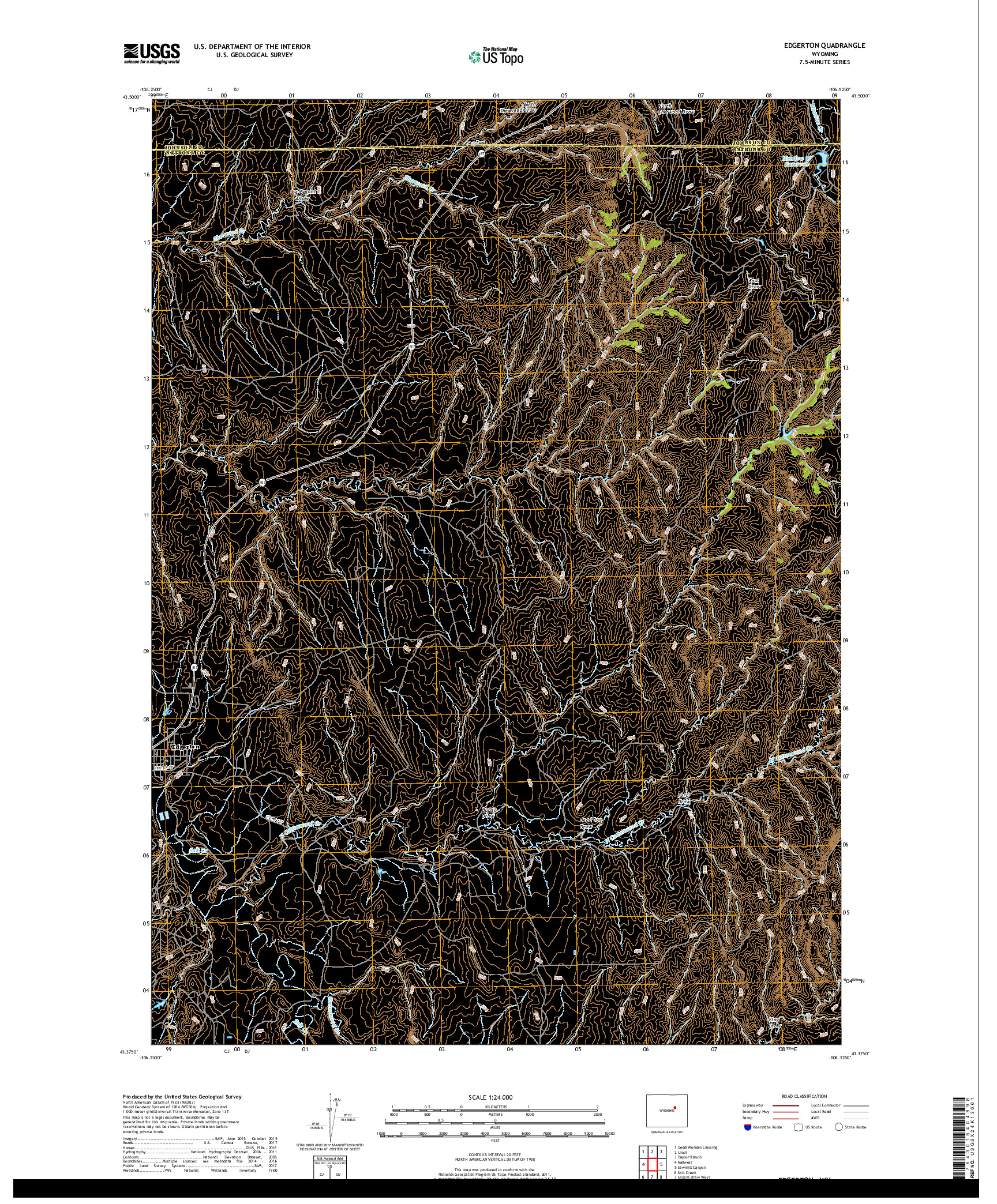 USGS US TOPO 7.5-MINUTE MAP FOR EDGERTON, WY 2017