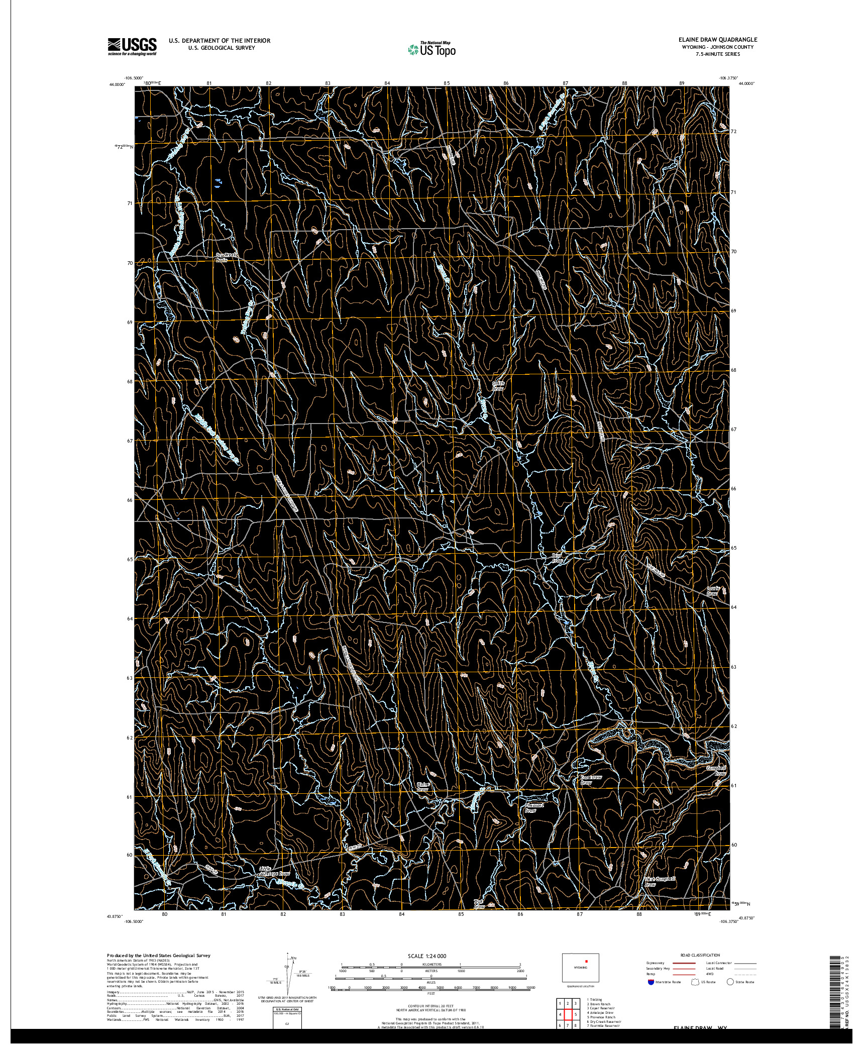 USGS US TOPO 7.5-MINUTE MAP FOR ELAINE DRAW, WY 2017