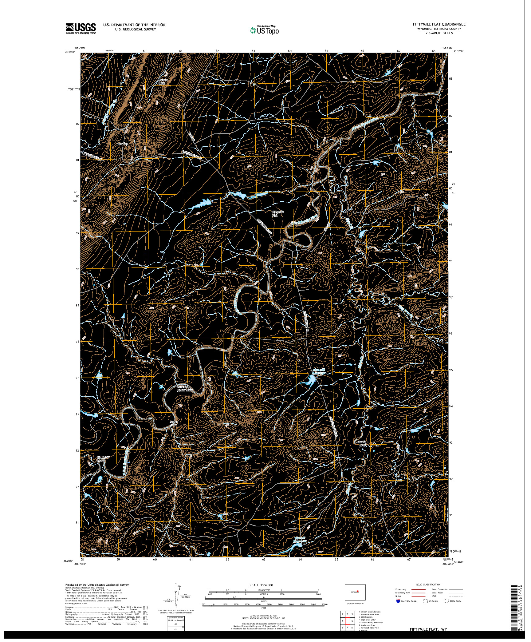 USGS US TOPO 7.5-MINUTE MAP FOR FIFTYMILE FLAT, WY 2017
