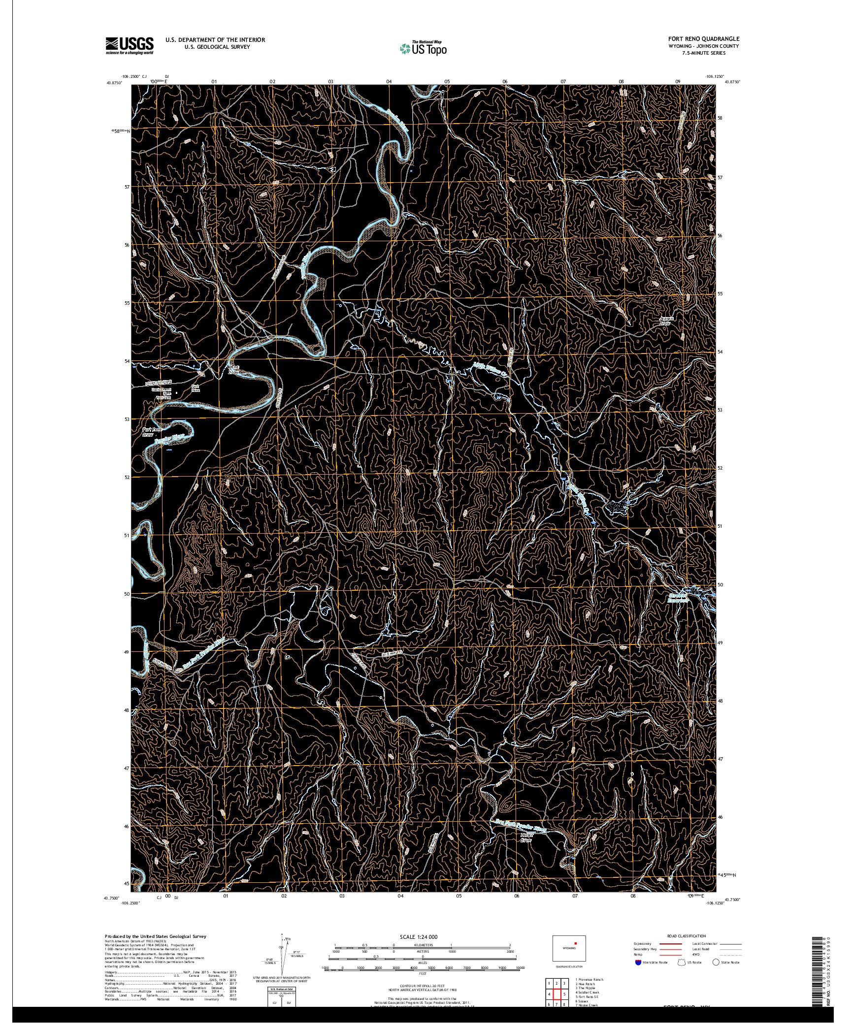USGS US TOPO 7.5-MINUTE MAP FOR FORT RENO, WY 2017